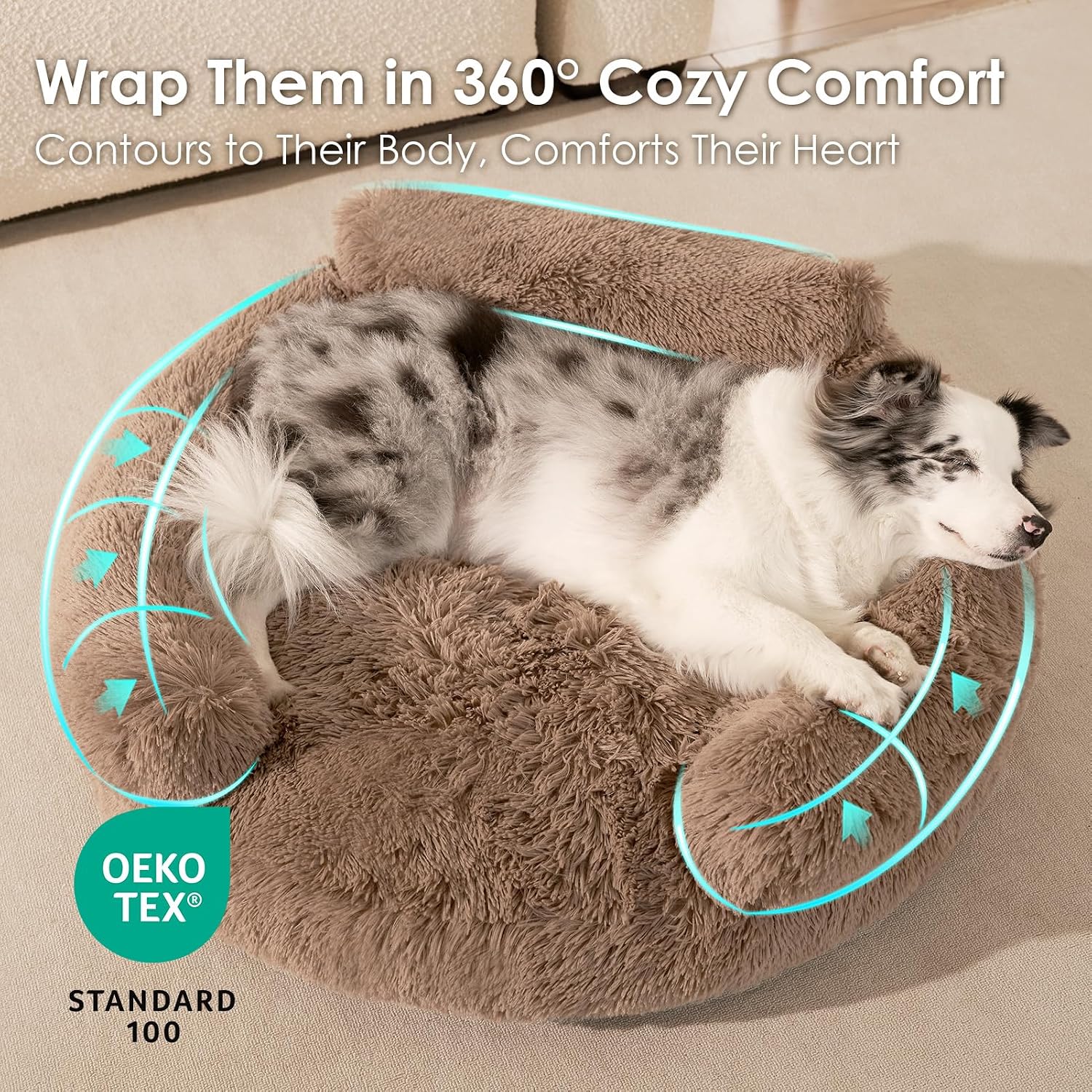 Detalle 2 de EHEYCIGA ECUS26PPT23SA25S Donut Dog Bed, 23 x 23-Inch Faux Fur, Camel