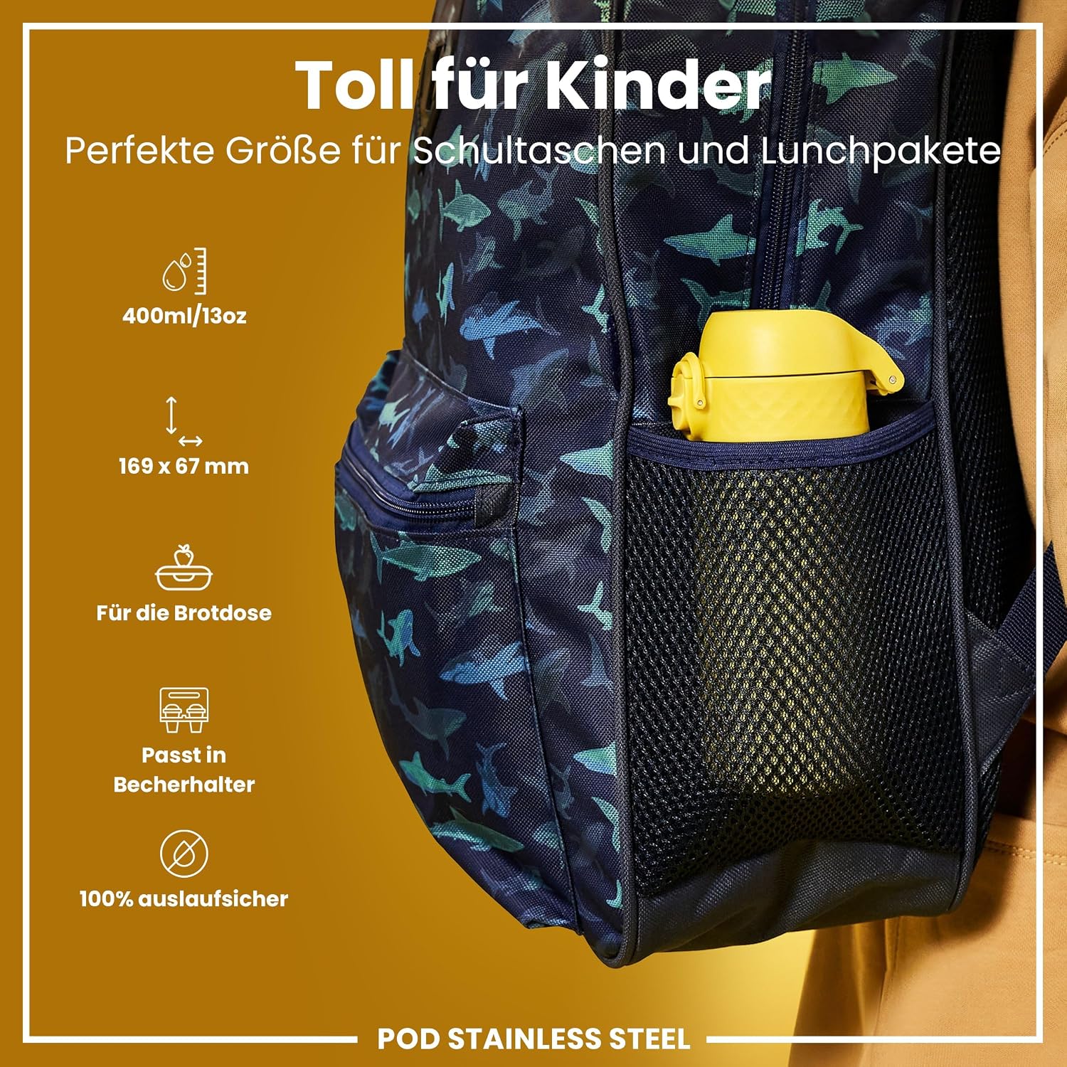 Thumbnail 1 de Ion8 Kinder Trinkflasche Edelstahl 400 ml – auslaufsicher, Klappdeckel, Einhandöffnung