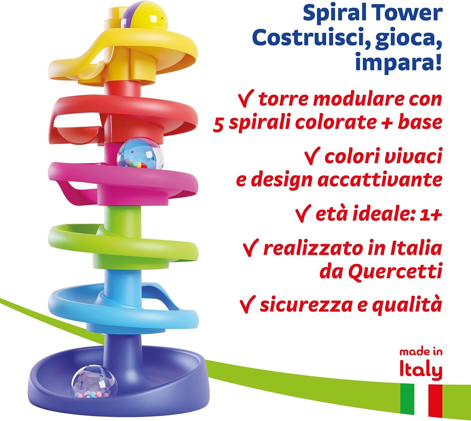 Detalle de Quercetti Spiral Tower: Pista Biglie Educativa per Bambini 12 Mesi+