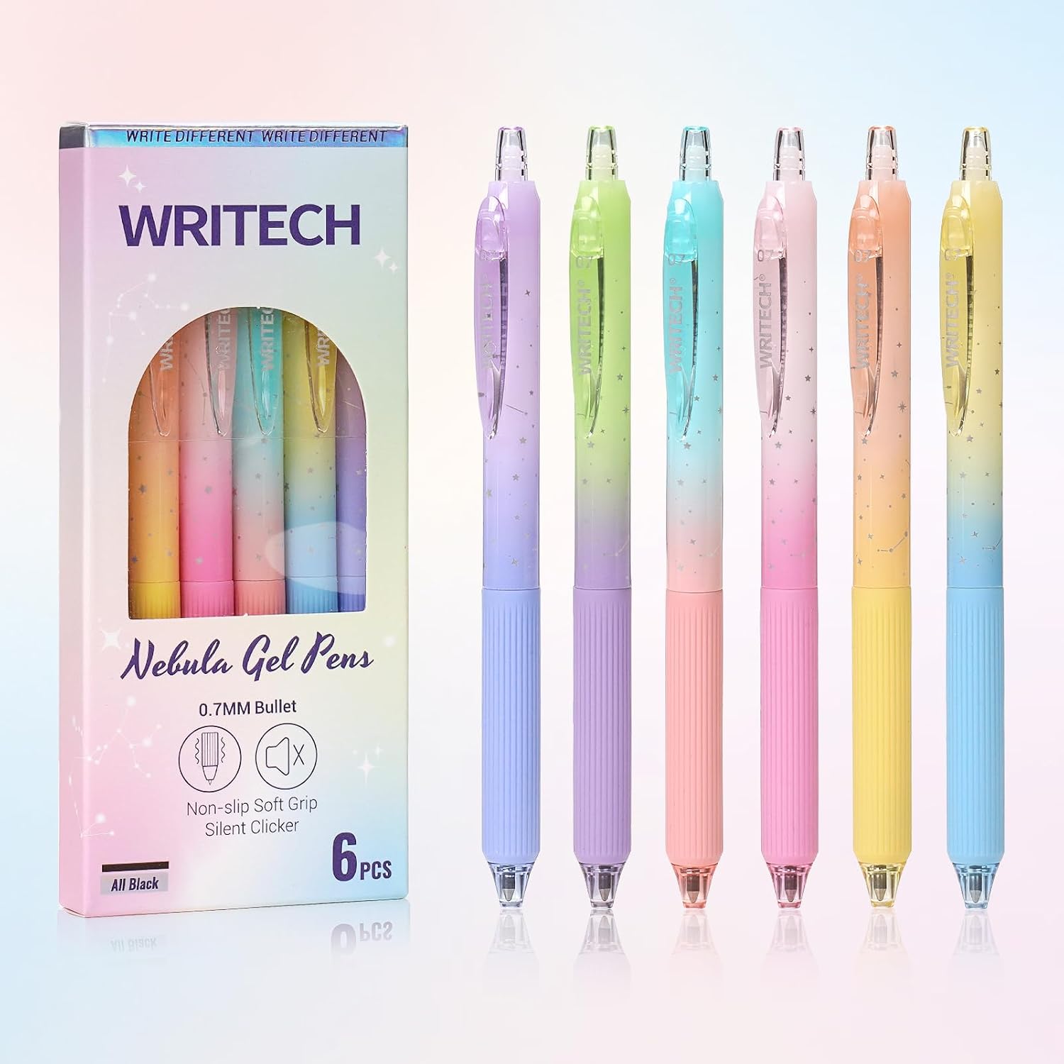 Detalle de WRITECH ネビュラペンセット ジェルペン 0.7mm ブラックインク・静音ノック式 6本セット