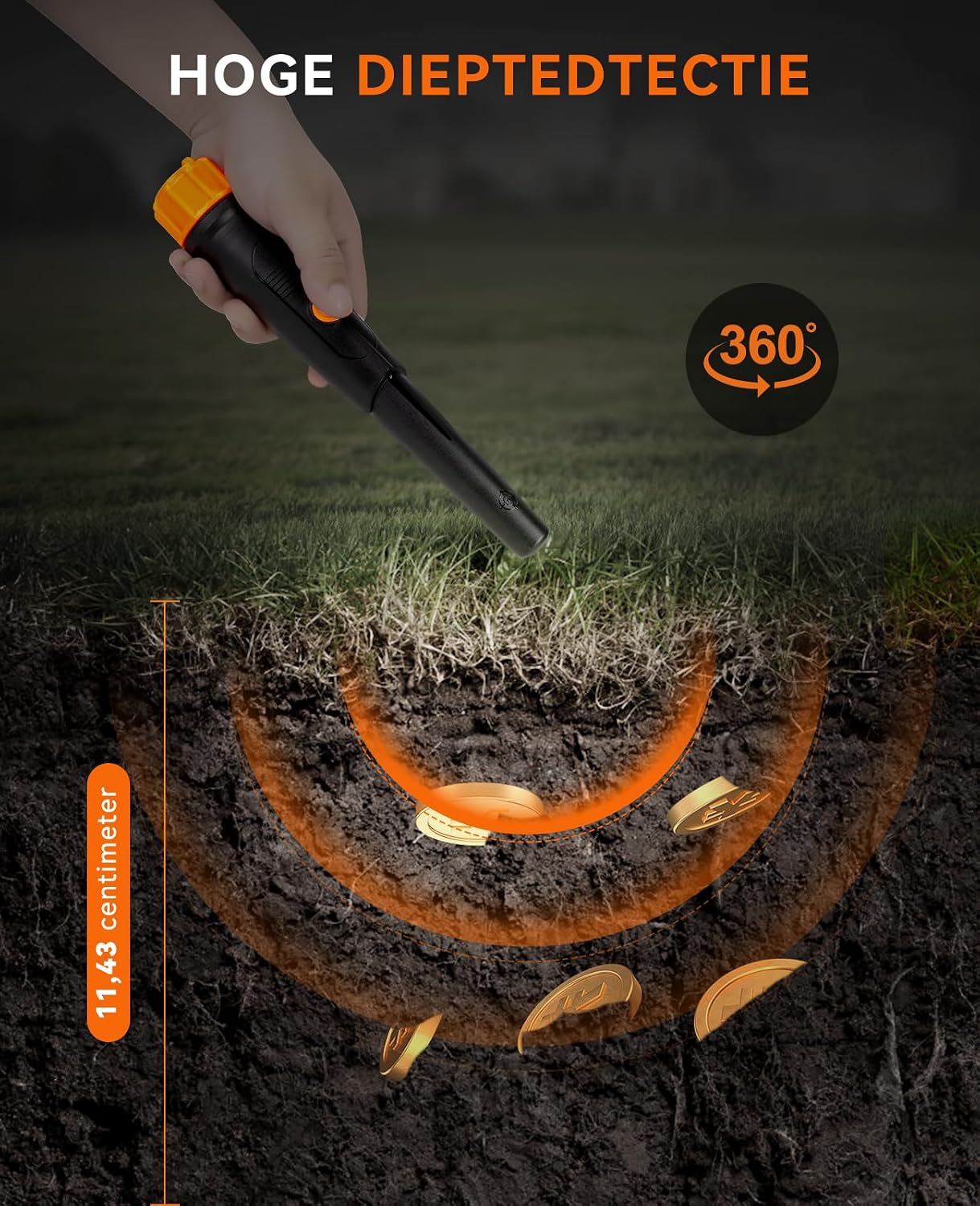 Detalle de SUNPOW OTMD01 pinpointer-metaaldetector, waterdicht met 360°-detectie en 3 modi
