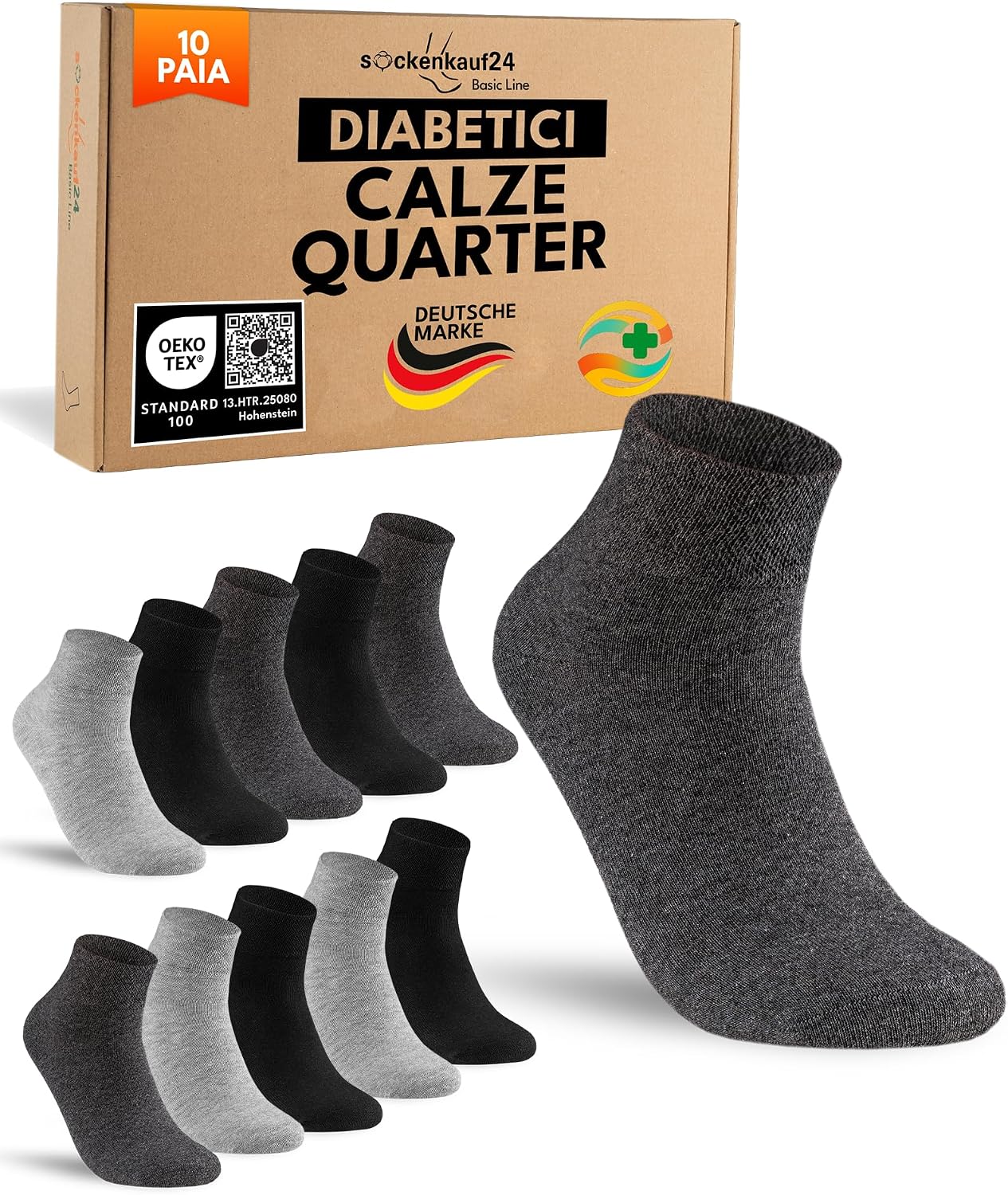 Detalle de sockenkauf24 10 paia di calze diabetiche quarter senza elastico, cotone senza cuciture (uomo e donna)