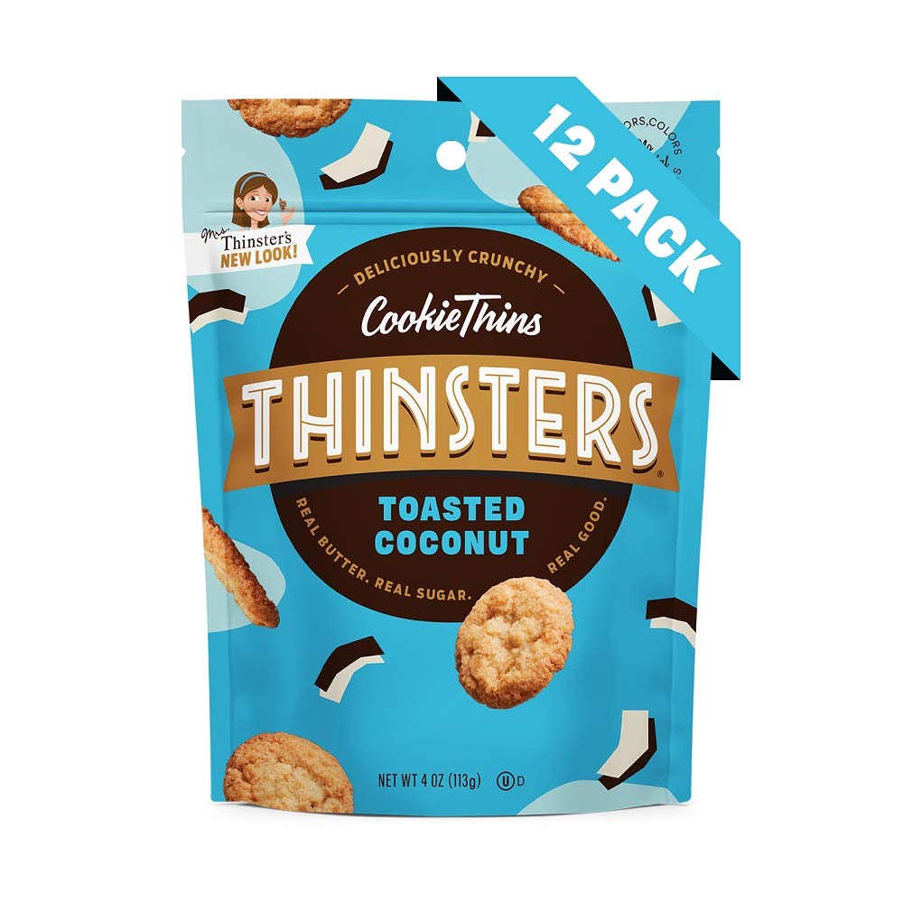 Detalle de Thinsters Toasted Coconut Cookie Thins, Non-GMO, 4 oz, 12-Pack