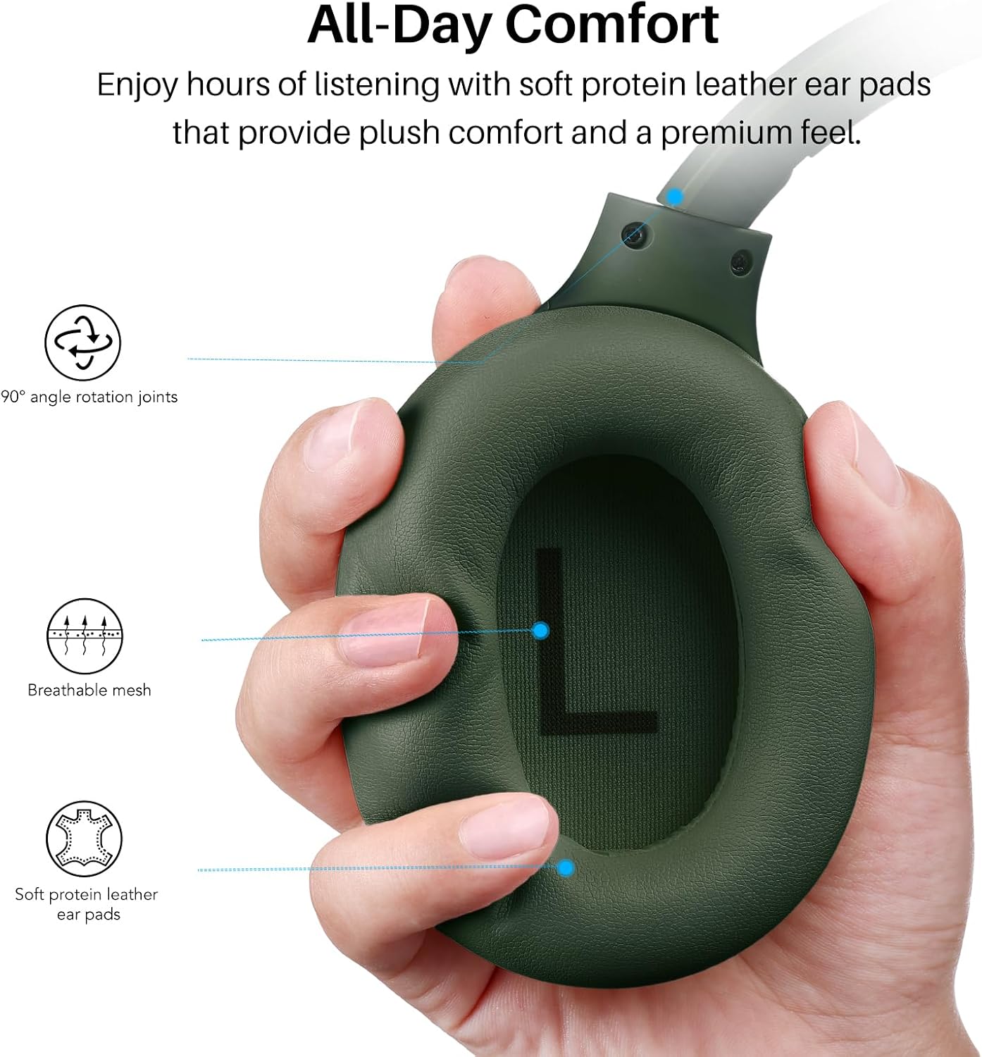 Detalle 2 de TOZO HT3 Hybrid Noise-Canceling Over-Ear Headphones, 90-Hour Battery