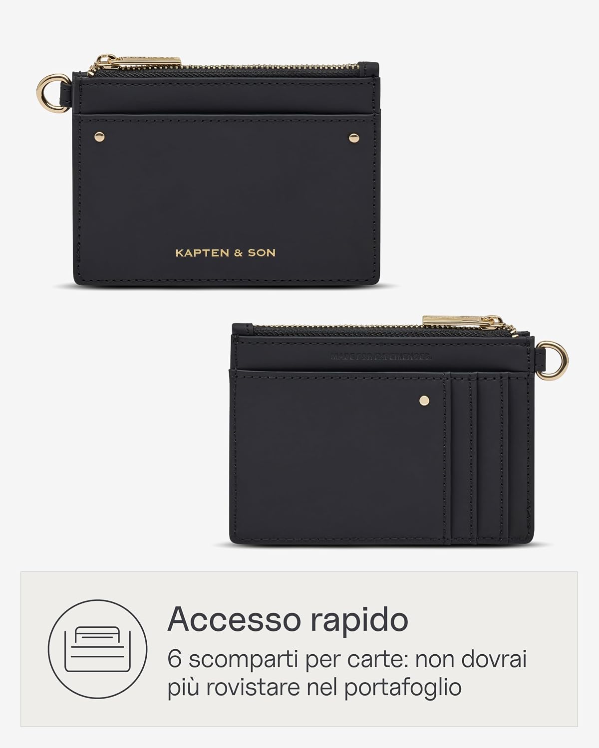 Detalle 2 de Kapten & Son portacarte Card Holder All Black nero: stile sobrio e funzionalità a portata di mano