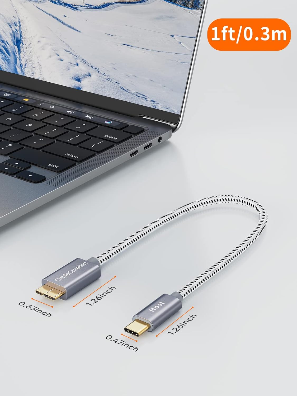 Thumbnail 6 de CableCreation USB-C zu Micro-B 3.0 Kabel (Gen2, 10 Gbps) 30 cm Grau – für MacBook Pro & Chromebook Pixel