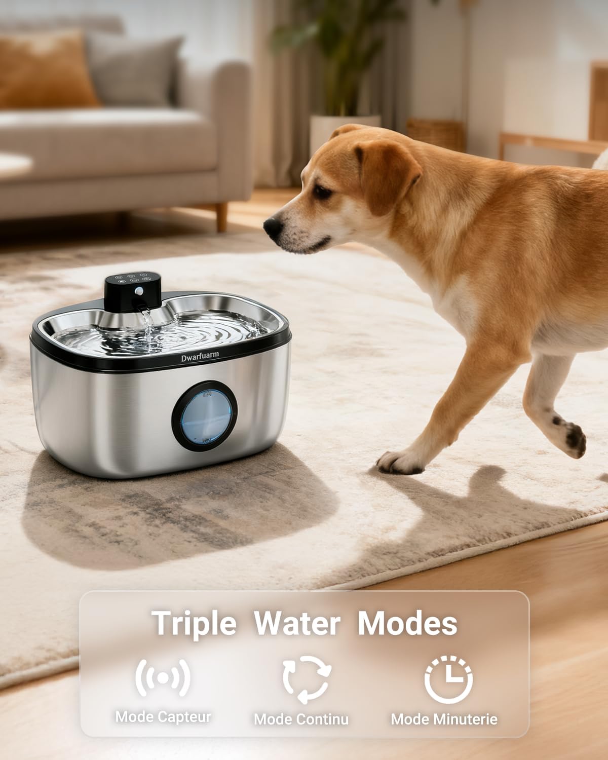 Detalle de Dwarfuarm 5L kabelloser Trinkbrunnen für Hunde & Katzen mit 4.000-mAh-Akku, LED-Sensor und 4-Schicht-Filter