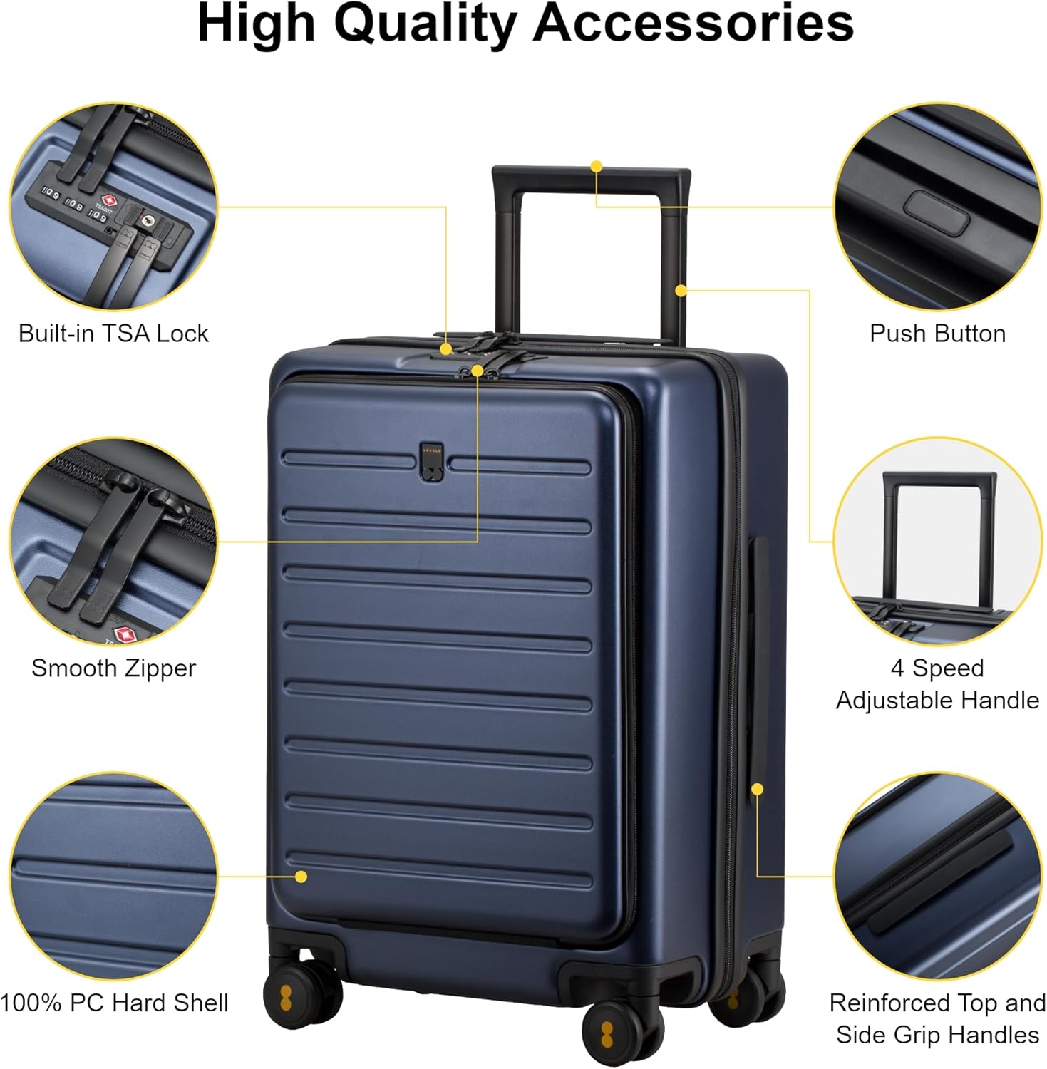 Detalle de LEVEL8 Handgepäck Koffer mit Laptopfach – 55 cm, 40 L, Hartschale Blau