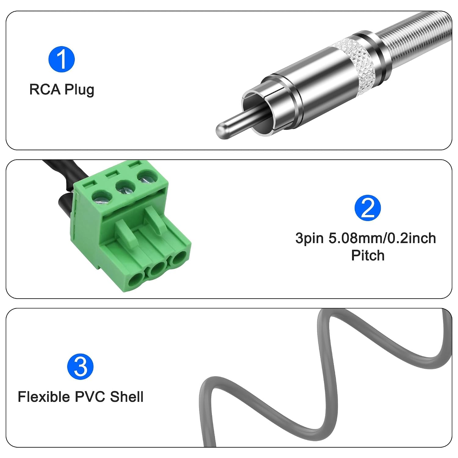 Detalle de XMSJSIY RCA-to-Phoenix audio cable, 50 cm