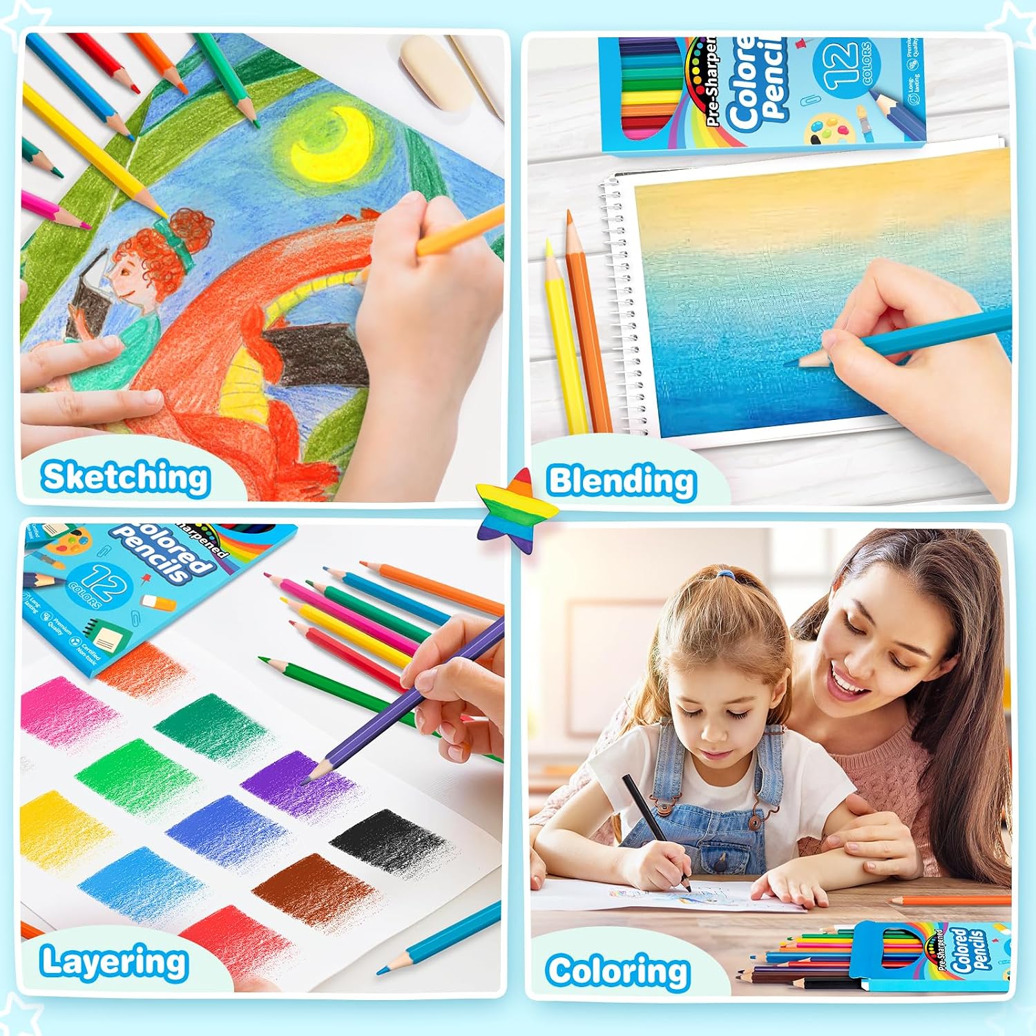 Thumbnail 3 de V-Opitos 48-Count Colored Pencils (4 Packs, 12 Colors each) — Pre-sharpened Kids Pencils for School & Classroom Prizes