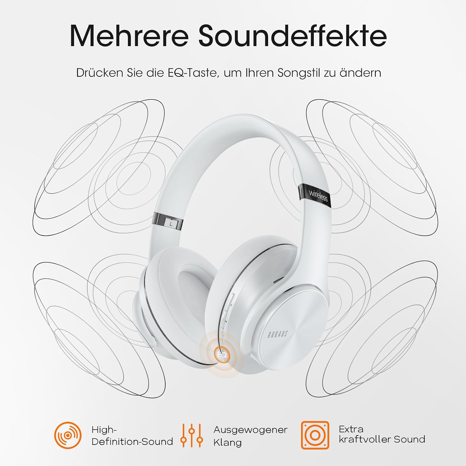 Detalle de DOQAUS Bluetooth Kopfhörer Over Ear: 90 Stunden Laufzeit, 3 EQ-Modi und Kabellos mit Mikrofon