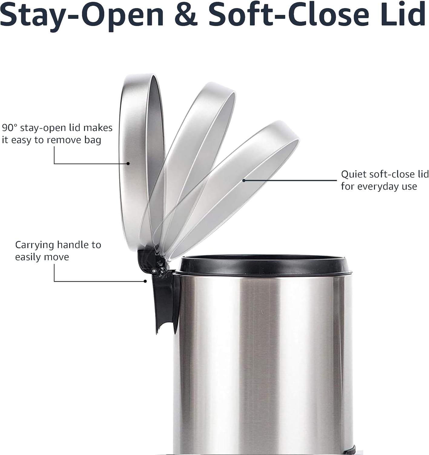 Detalle de Amazon Basics Round Cylindrical Soft-Close 5 L Trash Can with Foot Pedal – Brushed Stainless Steel