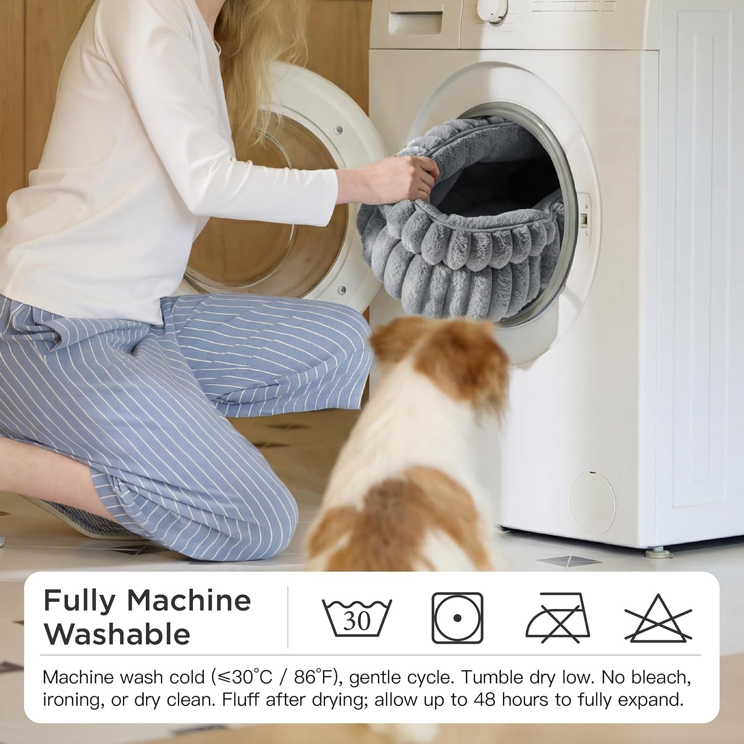 Detalle de Bedsure Cat Bed Washable Kitten Bed, 58x58cm Grey Round Semi-Enclosed Corduroy Fleece
