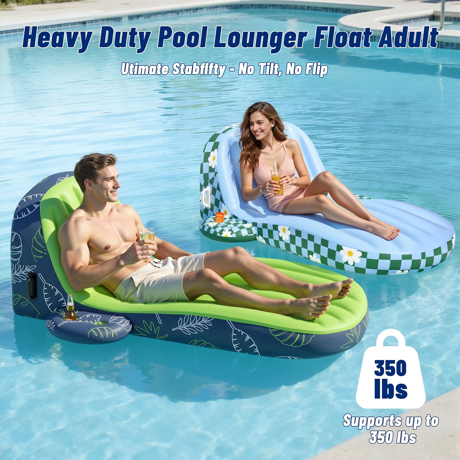 Thumbnail 1 de JOSEN Adult Heavy-Duty Pool Float Lounger (66 x 35 in) with Cup Holders & Caddy