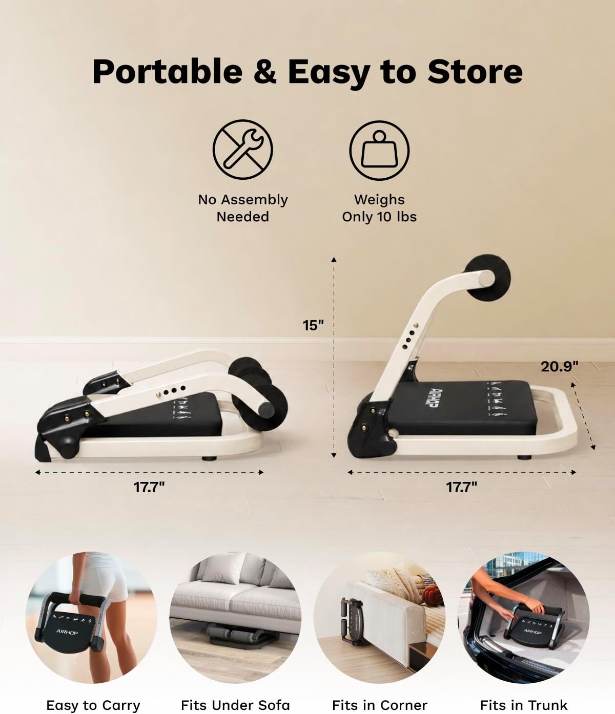 Detalle de AIRHOP Ab Machine, 4-Level Auto-Rebound Core Trainer with Foldable Steel Frame
