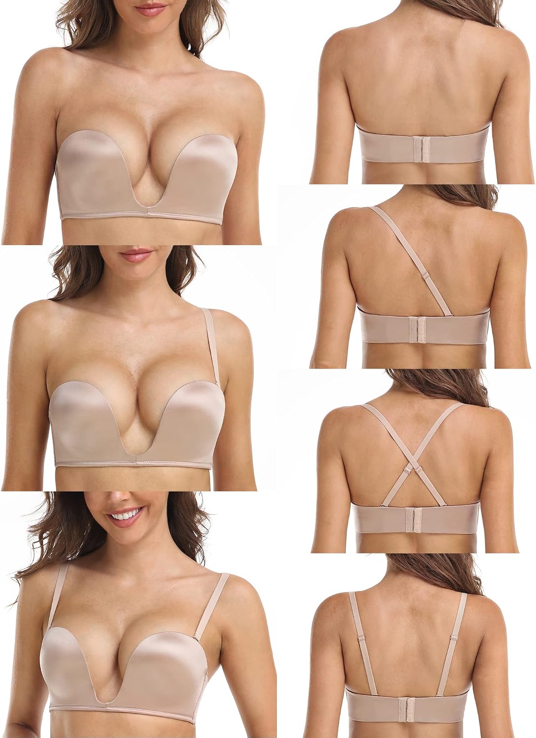 Detalle 2 de DotVol Push Up Convertible Strapless Bra for Women – Deep U Plunge, Underwire, Multiway