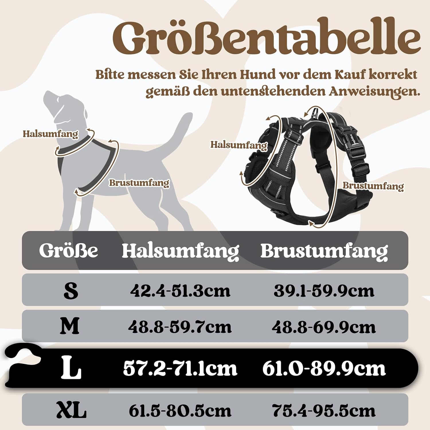 Detalle 2 de rabbitgoo Hundegeschirr für große Hunde (verstellbar, ohne Zug & Würgen) mit Griff – schwarz, Größe L