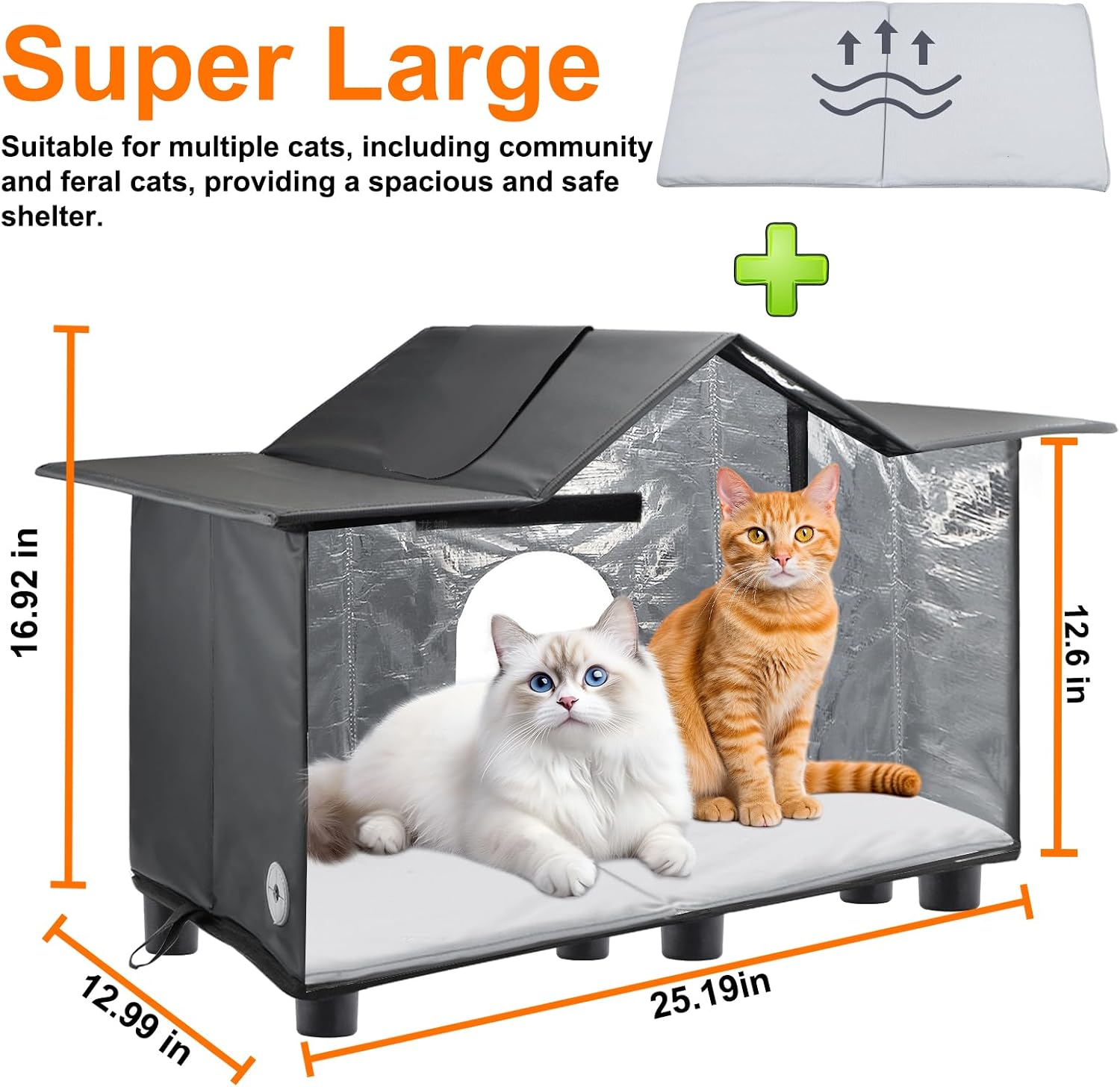 Detalle 2 de Texsens OLI-MW-L-MatteBlack Outdoor Cat House, Insulated and Elevated
