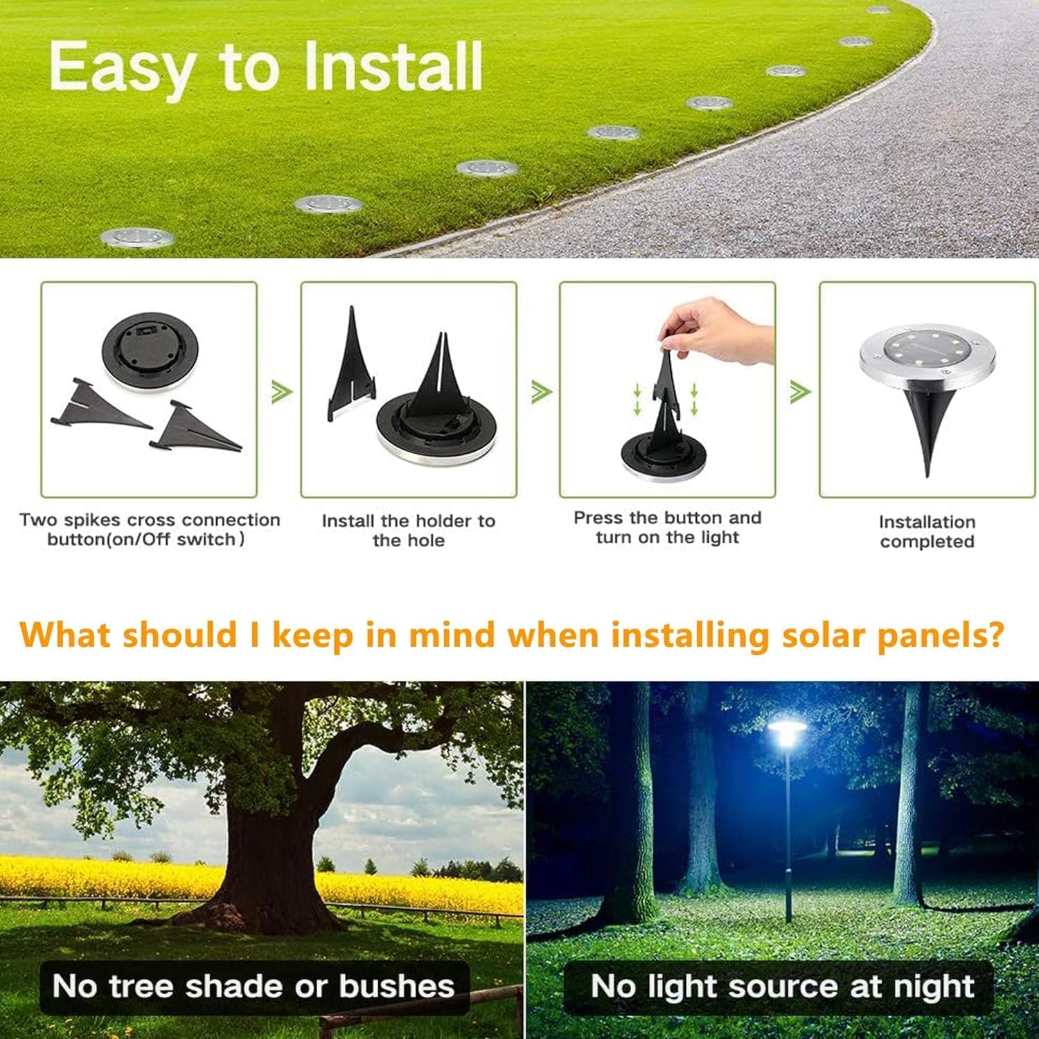 Detalle de Joomer 12er Solar-Bodenleuchten für außen (8 LEDs, 3000K Warmweiß, IP65)