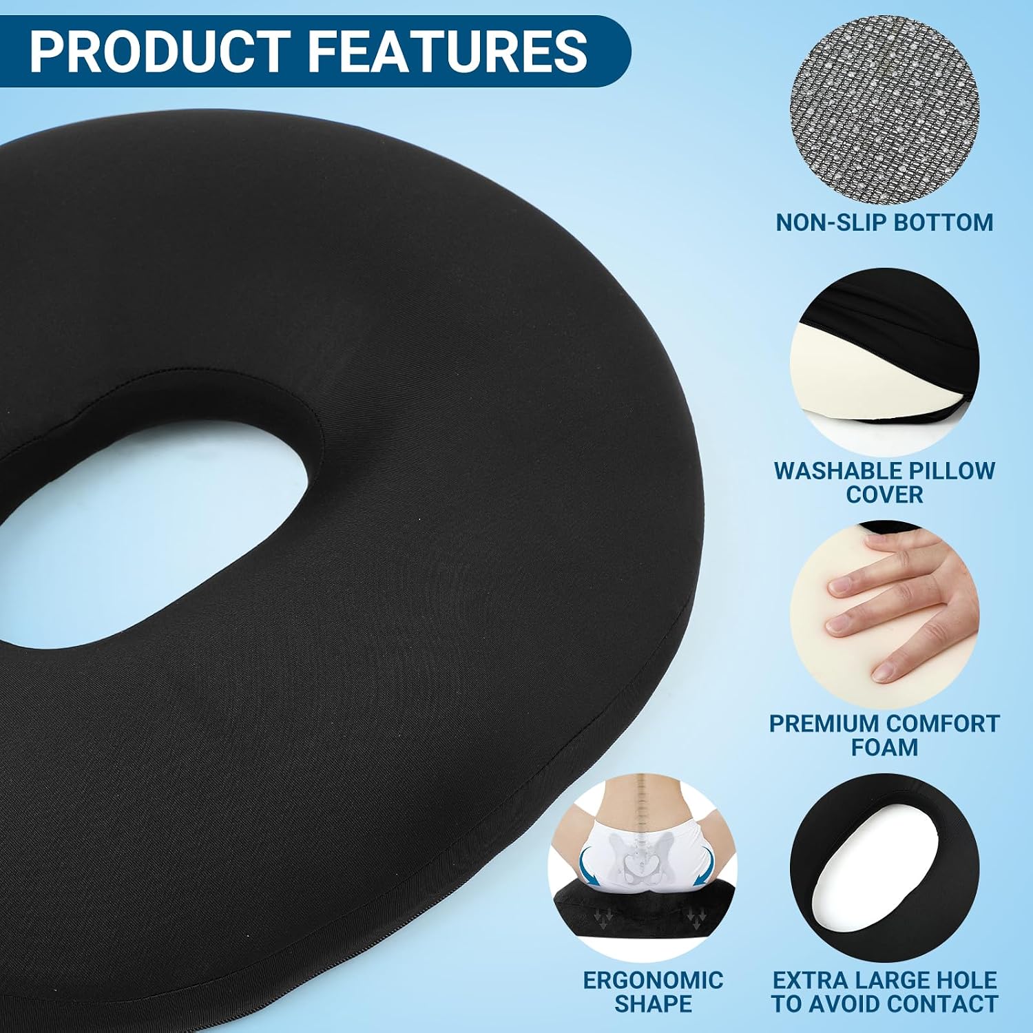 Thumbnail 4 de WQDD STANPET Cuscino Ciambella Memory Foam: comfort mirato per la seduta prolungata