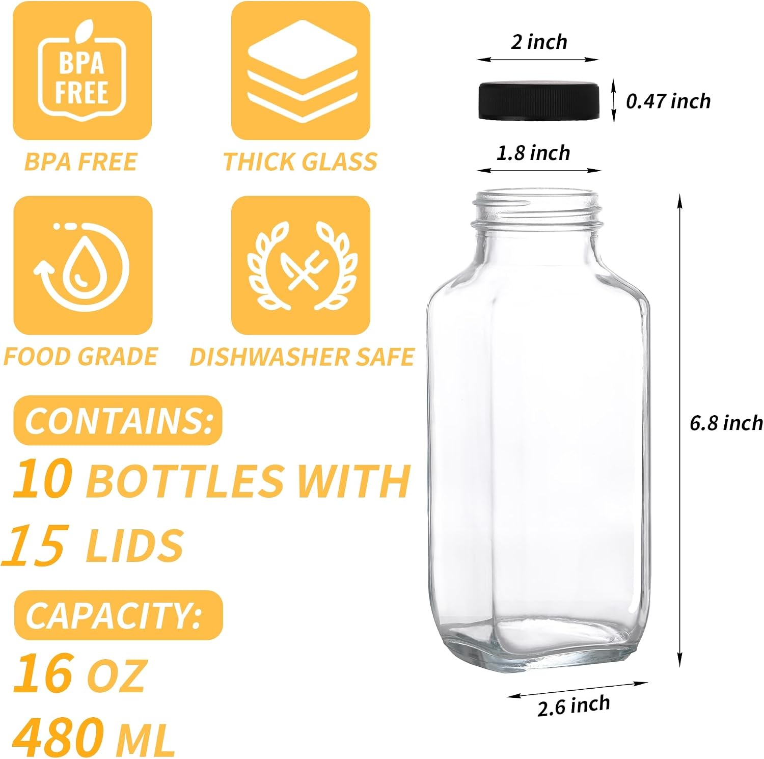 Detalle de Benestanti 10 Pack 16oz Glass Juice Bottles 🧃
