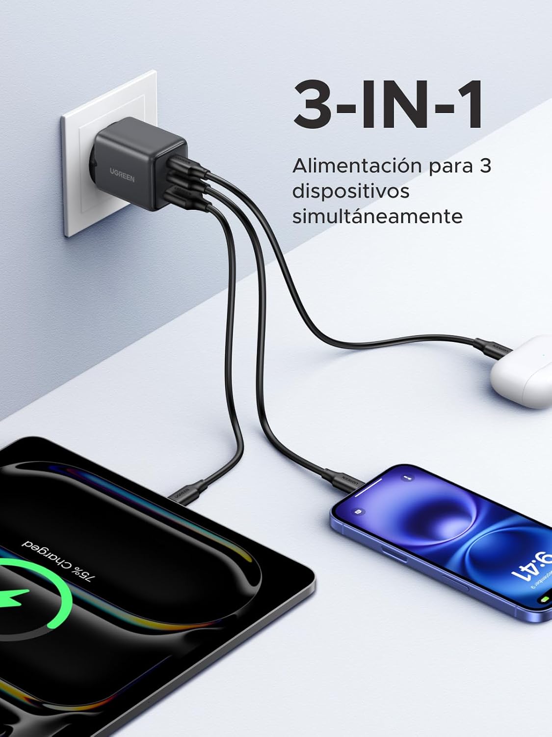Detalle 2 de UGREEN Zapix Cargador 30 W 3 puertos