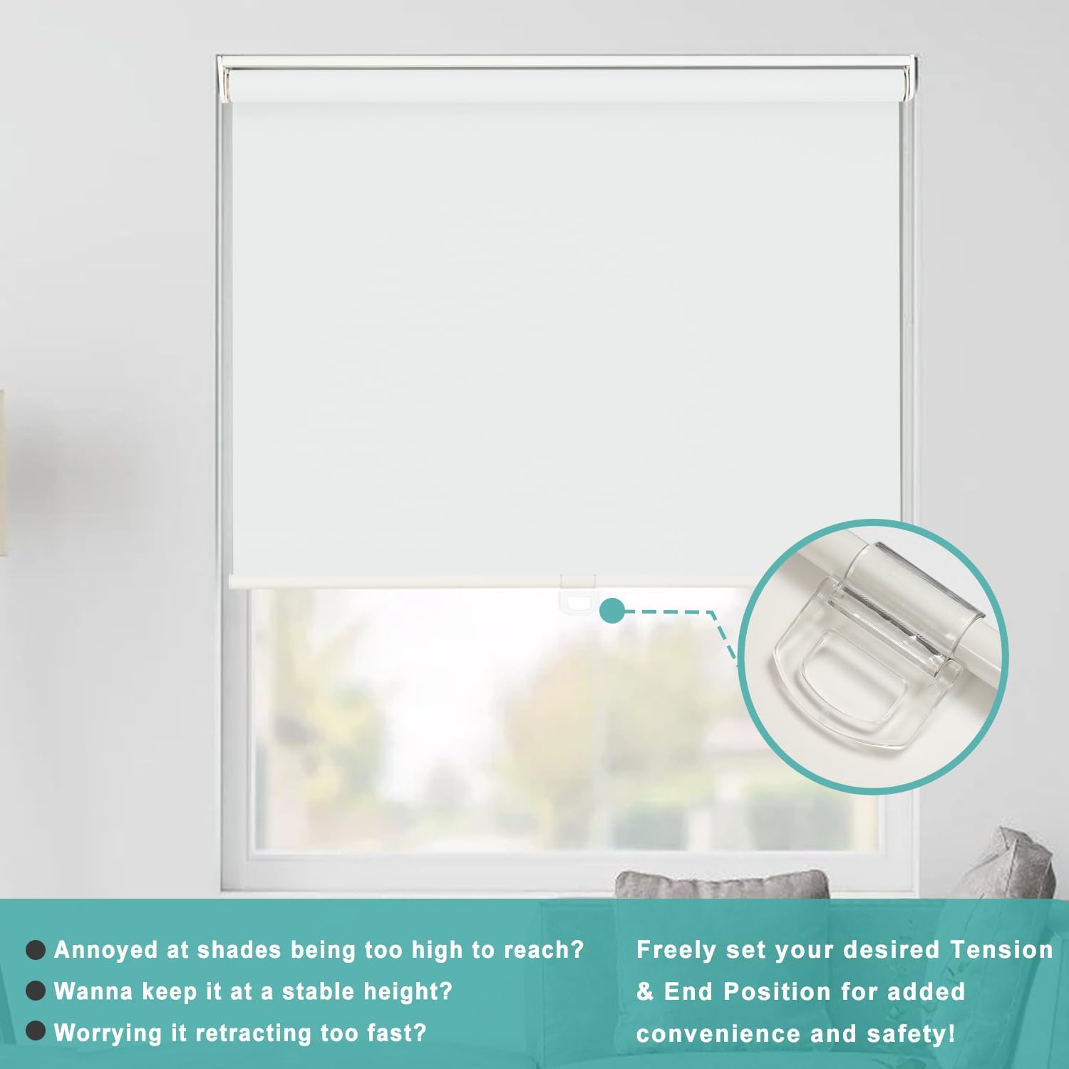 Thumbnail 6 de Changshade Cordless Blackout Roller Shade, 54" x 72", White, Thermal-Insulated