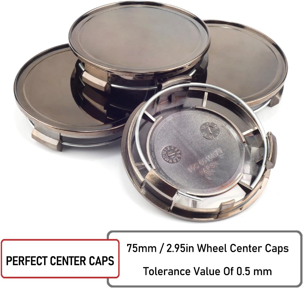 Detalle 2 de RhinoTuning 4-Pack 75 mm Wheel Centre Caps – Glossy Black, ABS, 4pc
