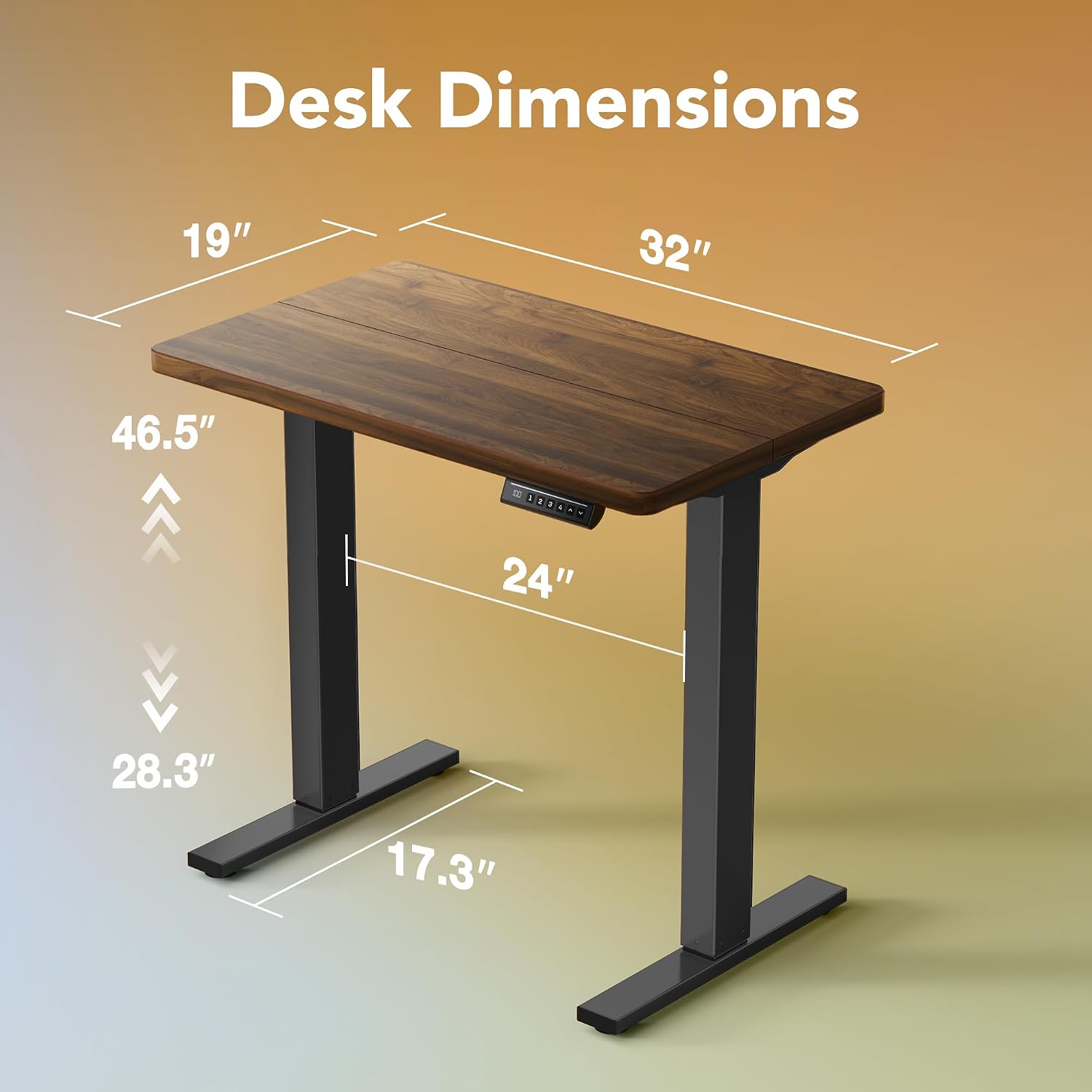 Detalle 2 de HUANUO MSESD202WN-80A-US Electric Standing Desk, 32 x 19-Inch Black Walnut