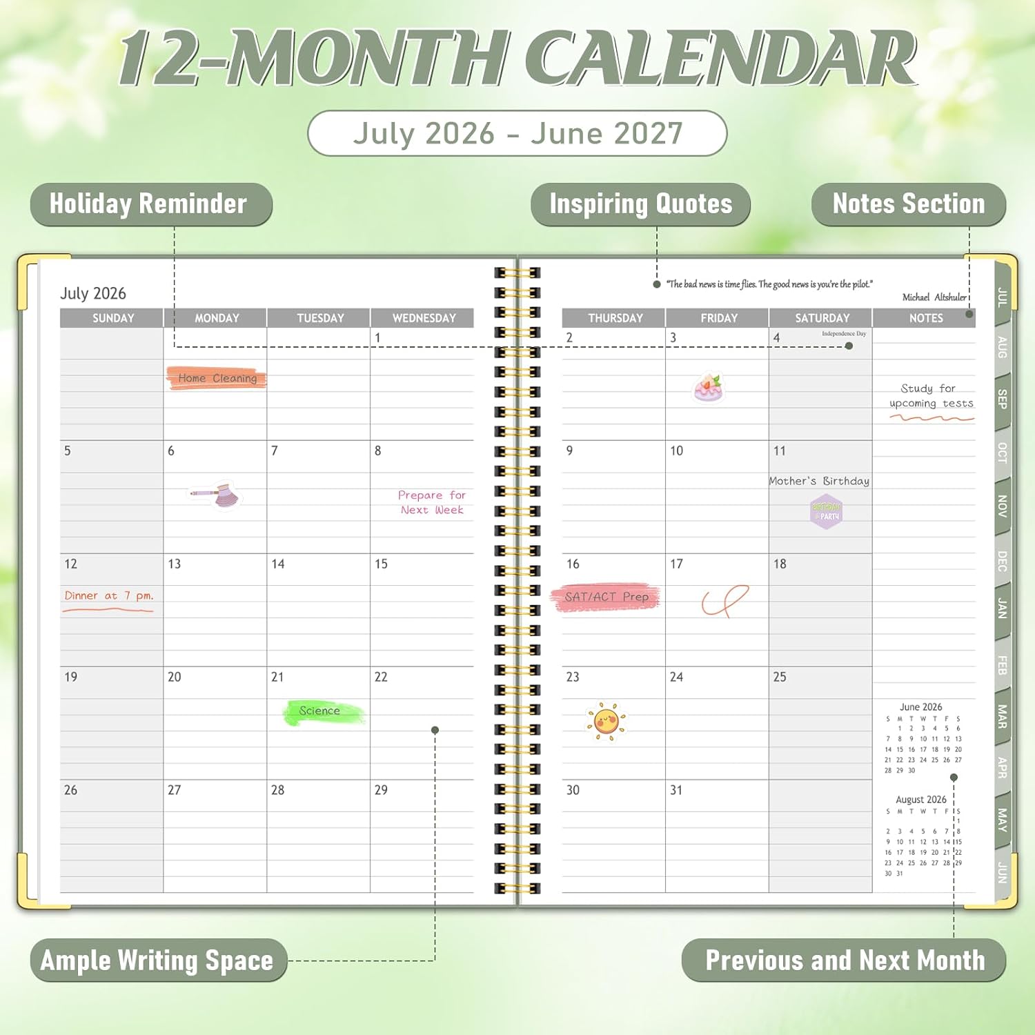 Detalle de Homlive Appointment Book 2026-2027, 30-Minute Weekly Planner, 8.5" × 11", Green