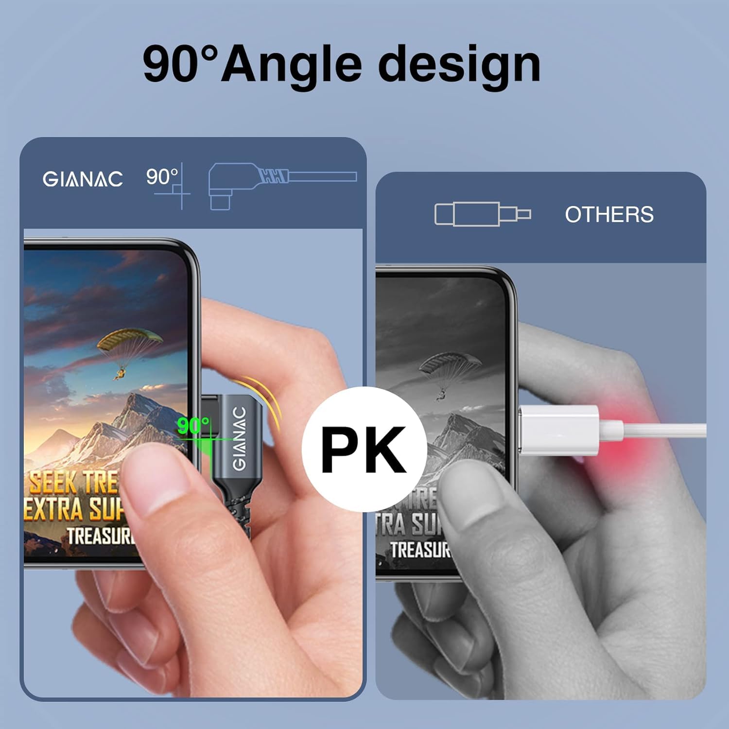 Detalle de GIANAC 100W USB‑C auf USB‑C Kabel 2 m, 90° – Schnellladekabel mit E‑Mark Chip