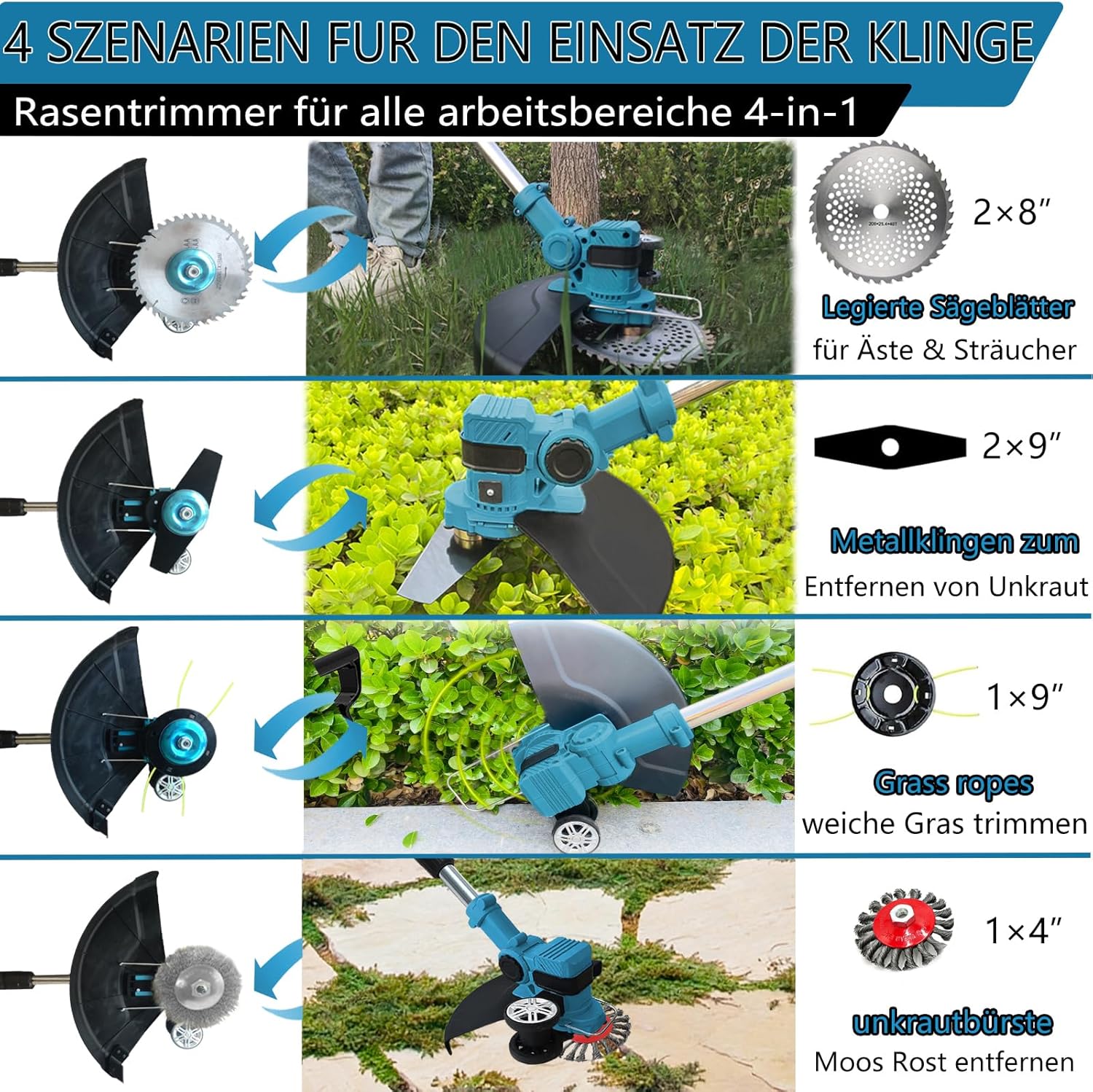 Thumbnail 4 de Akku-Rasentrimmer 4 in 1 für Makita-Akkus (2 x 21V, 4 Klingentypen) – elektrischer Freischneider & Kantenschneider