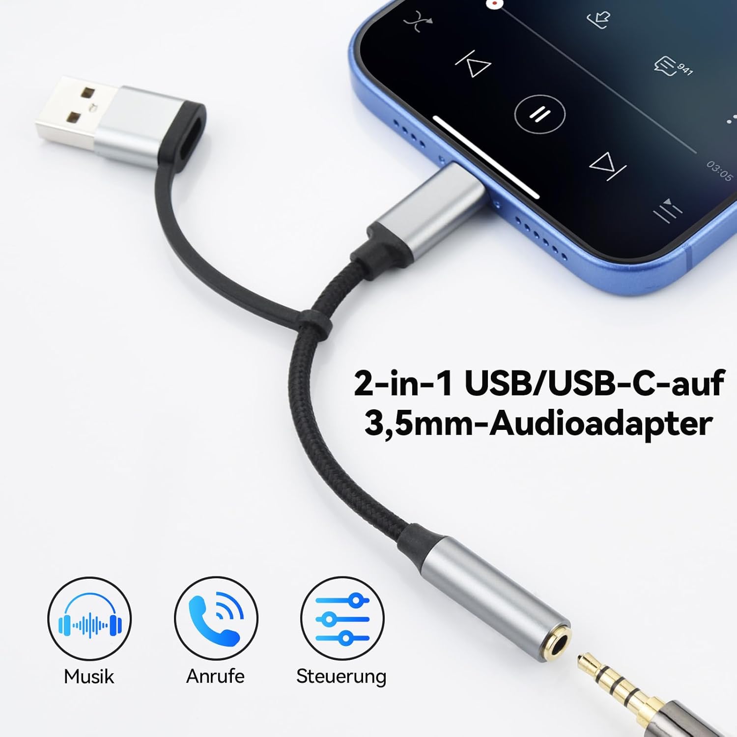 Detalle 2 de ELUTENG USB C Audio Adapter 2 in 1