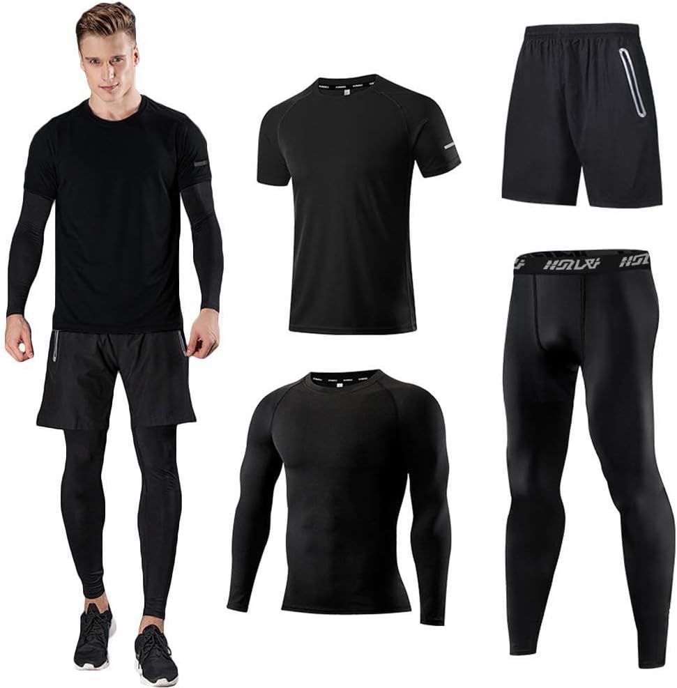 Detalle de Herren Sport-Laufset im 4er- oder 5er-Pack: Funktionsshirt & Shorts/Langhose mit Kompression