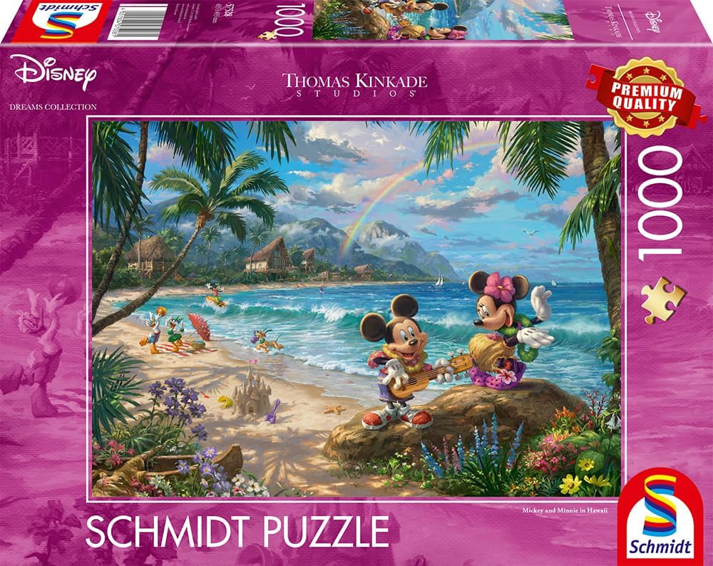 Detalle 2 de Schmidt Spiele 57528 Thomas Kinkade-puzzel met Mickey en Minnie in Hawaï, 1.000 stukjes