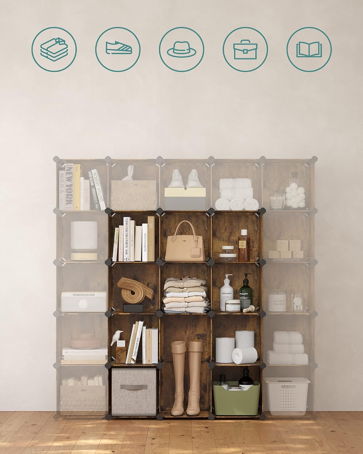 Thumbnail 6 de SONGMICS Gndie/Ba9694 16-Cube Modular Storage Shelving Unit, 123 x 31 x 123 cm