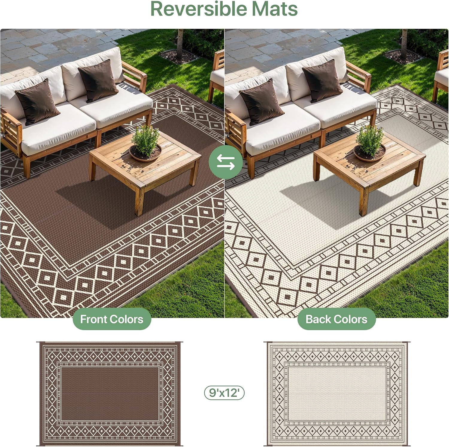 Detalle 2 de GENIMO Plastic Straw Rug 9' x 12', Reversible Waterproof Outdoor Rug