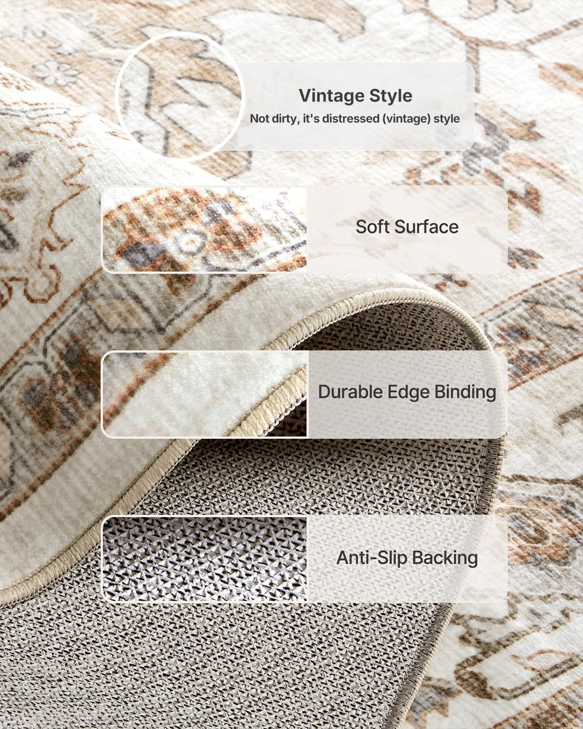 Thumbnail 4 de Amada 8x10 Area Rug: Low-Profile Vintage Living Room