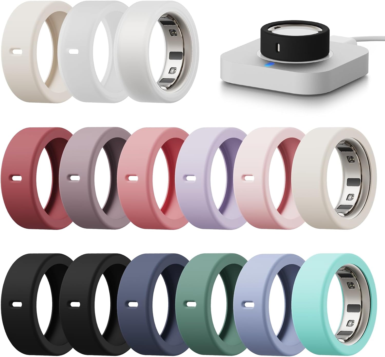 Detalle de Hexasider 15-piece Silicone Ring Cover for Oura Ring Gen 3 / Gen 4 / Ultrahuman Ring Air (S for sizes 4–7)