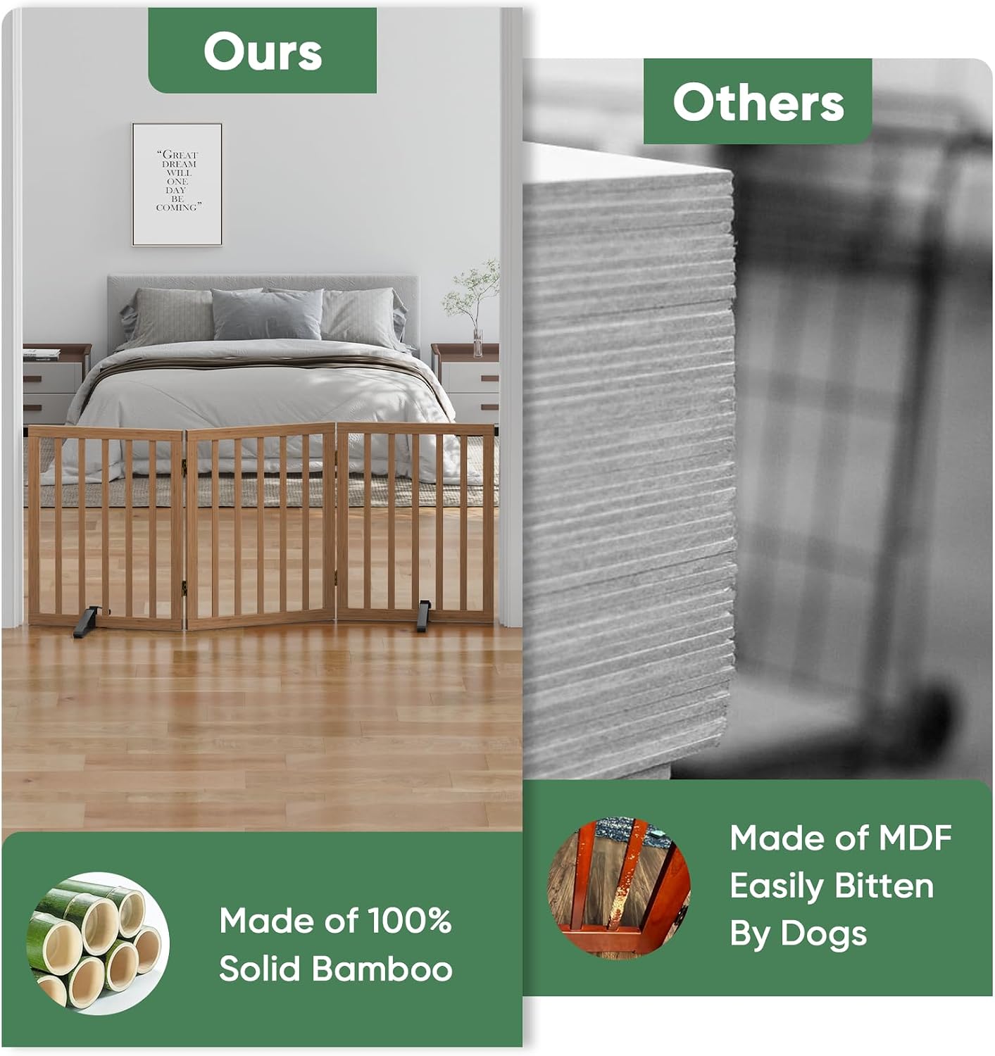Detalle de Tall Dog Gate for Doorways — 3-Panel Foldable Freestanding Indoor Gate (Dark Walnut)