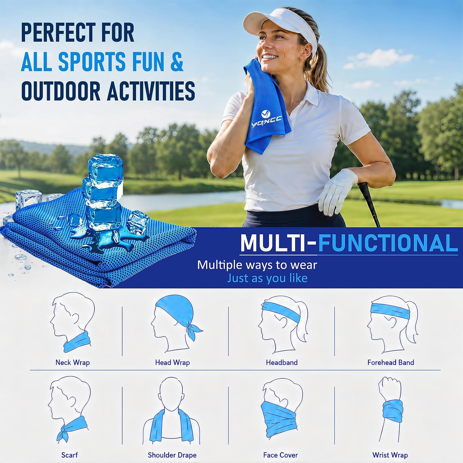 Detalle de YQXCC Cooling Towels 120x30 cm: Ultra-Soft Microfiber Chill for Active Lifestyles