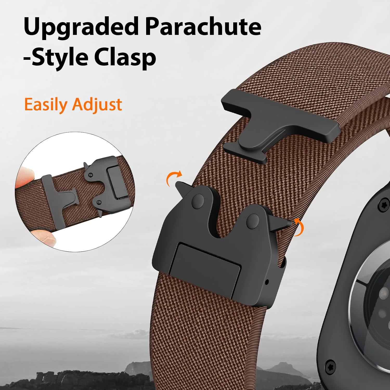 Detalle de Elastisches Nylon-Armband für Apple Watch Ultra 3/2/1 – Vielseitiges Sportband mit Fallschirmverschluss
