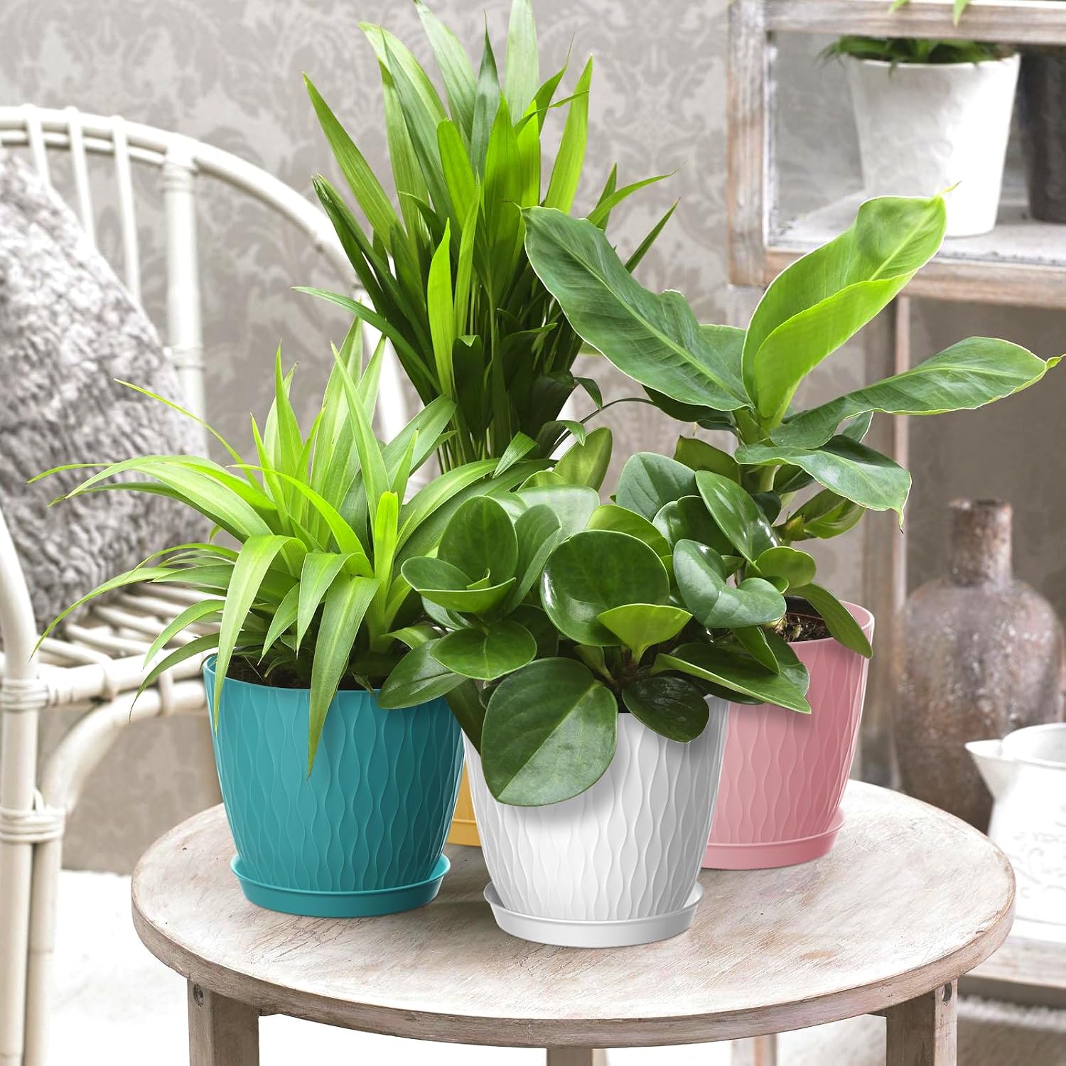 Thumbnail 1 de Homeuouz 15cm Plastic Plant Pots Indoor, 5 Pack with Drainage Holes & Tray (Multicolour)