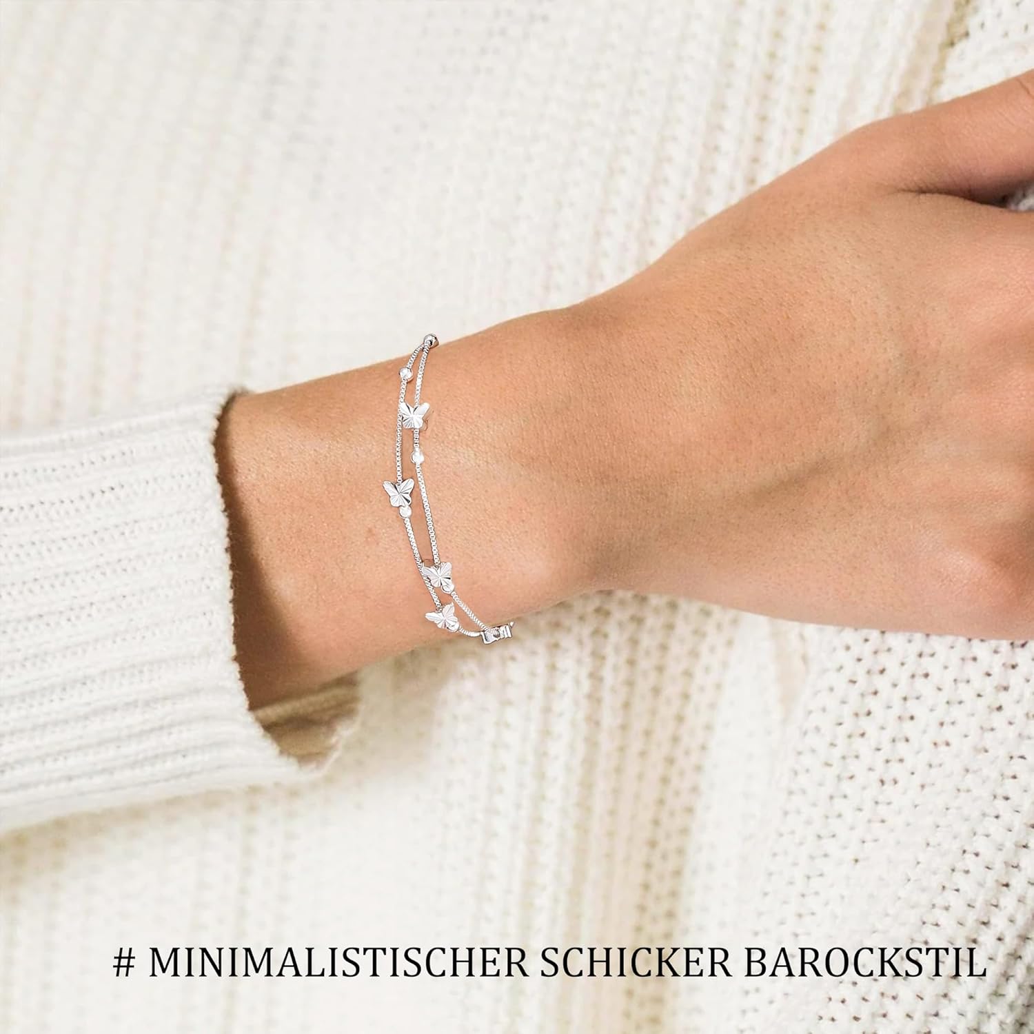 Thumbnail 1 de XOEMEL Bracelet en argent 925 pour femme – Papillon, or rose, perles et longueur réglable 43 cm