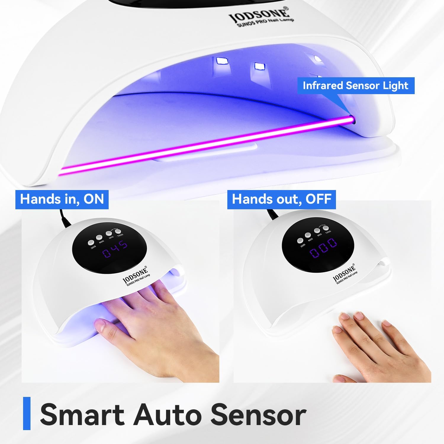 Thumbnail 2 de JODSONE Lampada UV per unghie portatile con sensore automatico e 4 timer (bianco)