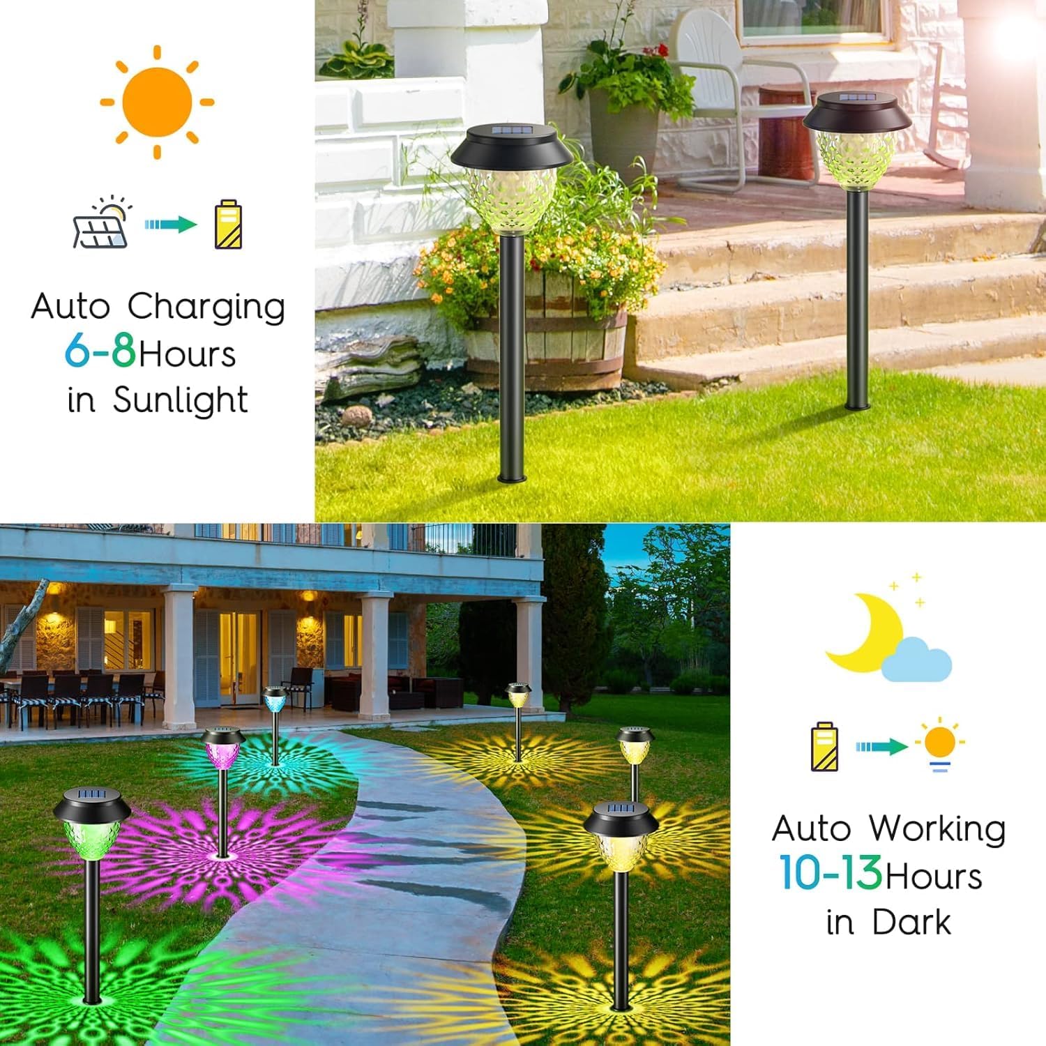 Thumbnail 2 de Solar Lights Outdoor Garden (6 Pack) with Multicolour & Warm White Modes
