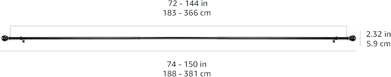 Thumbnail 5 de Amazon Basics karnisz 183–366 cm, metalowy, czarny, z okrągłymi końcówkami