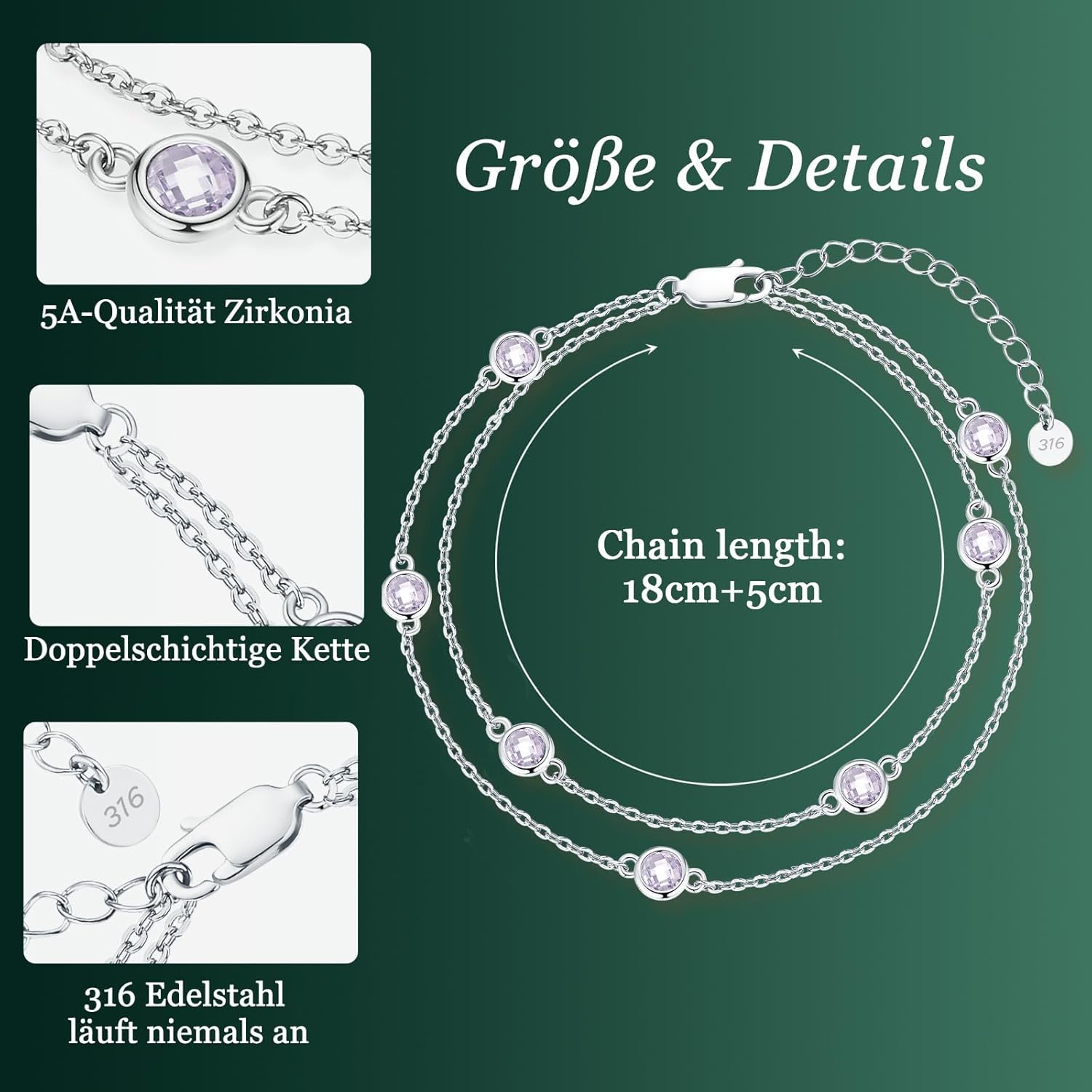 Detalle de LOUISA SECRET Pferdeaugen-Armband für Damen aus 925 Sterling Silber mit Zirkonia – verstellbar (Geschenkidee)