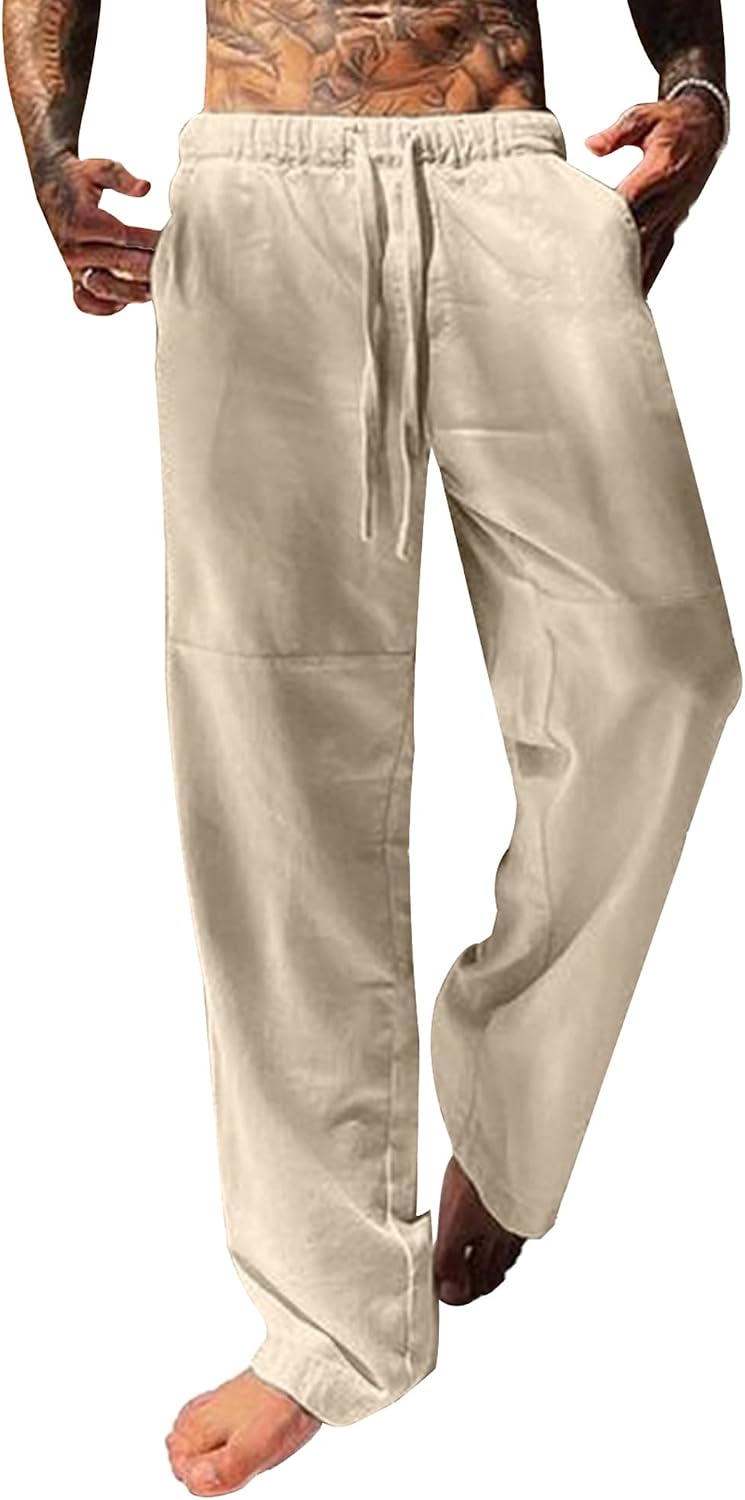 Thumbnail 6 de YAOBAOLE Pantalon homme en lin et coton décontracté – toile légère à taille élastique