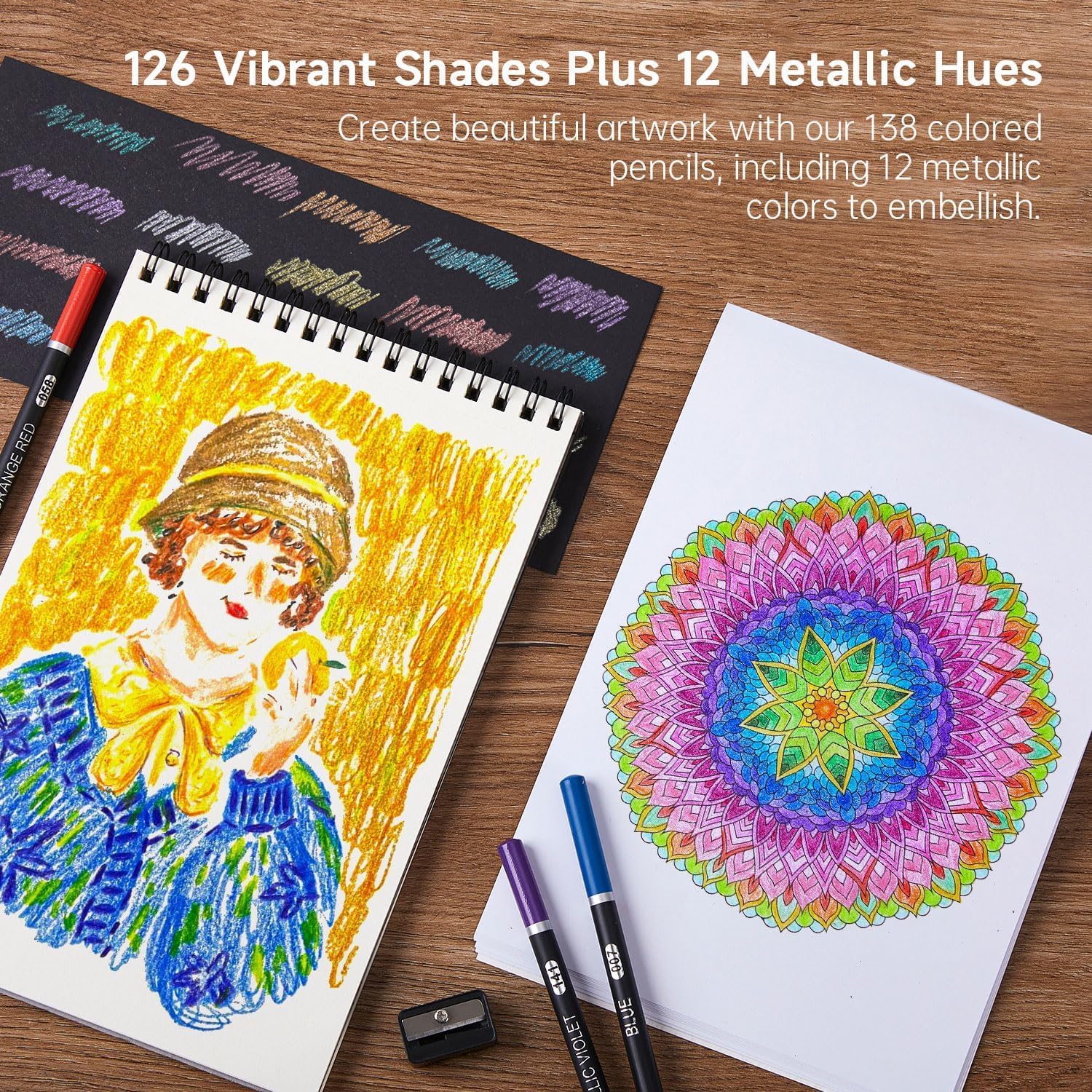 Thumbnail 3 de Shuttle Art 138 Colours Professional Soft Core Colouring Pencils Set (with colouring book, sketch pad & metal case)
